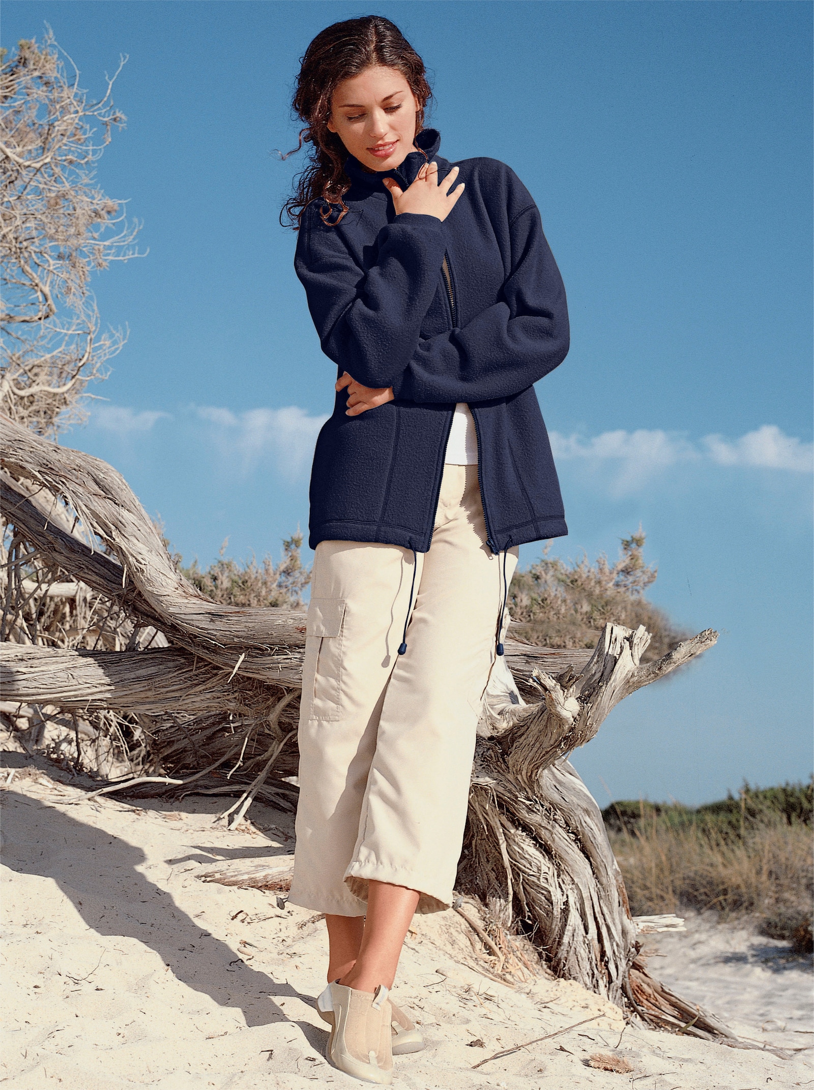 Fleecejack trekkoord aan de zoom - marine