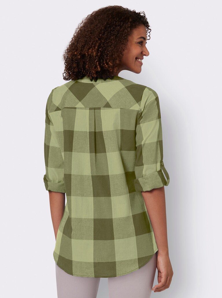 Longline blouse in lindegroen/olijf geruit Witt