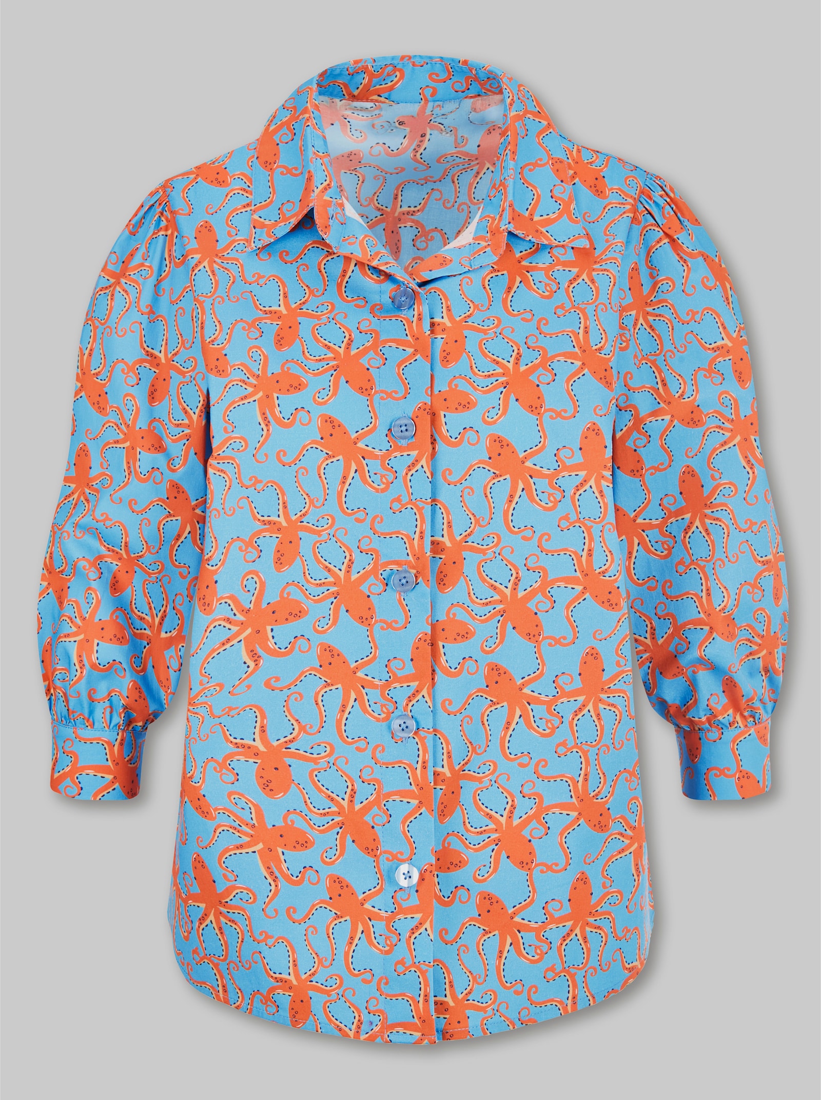 heine Druckbluse mit Kraken-Dessin - aqua-orange-bedruckt