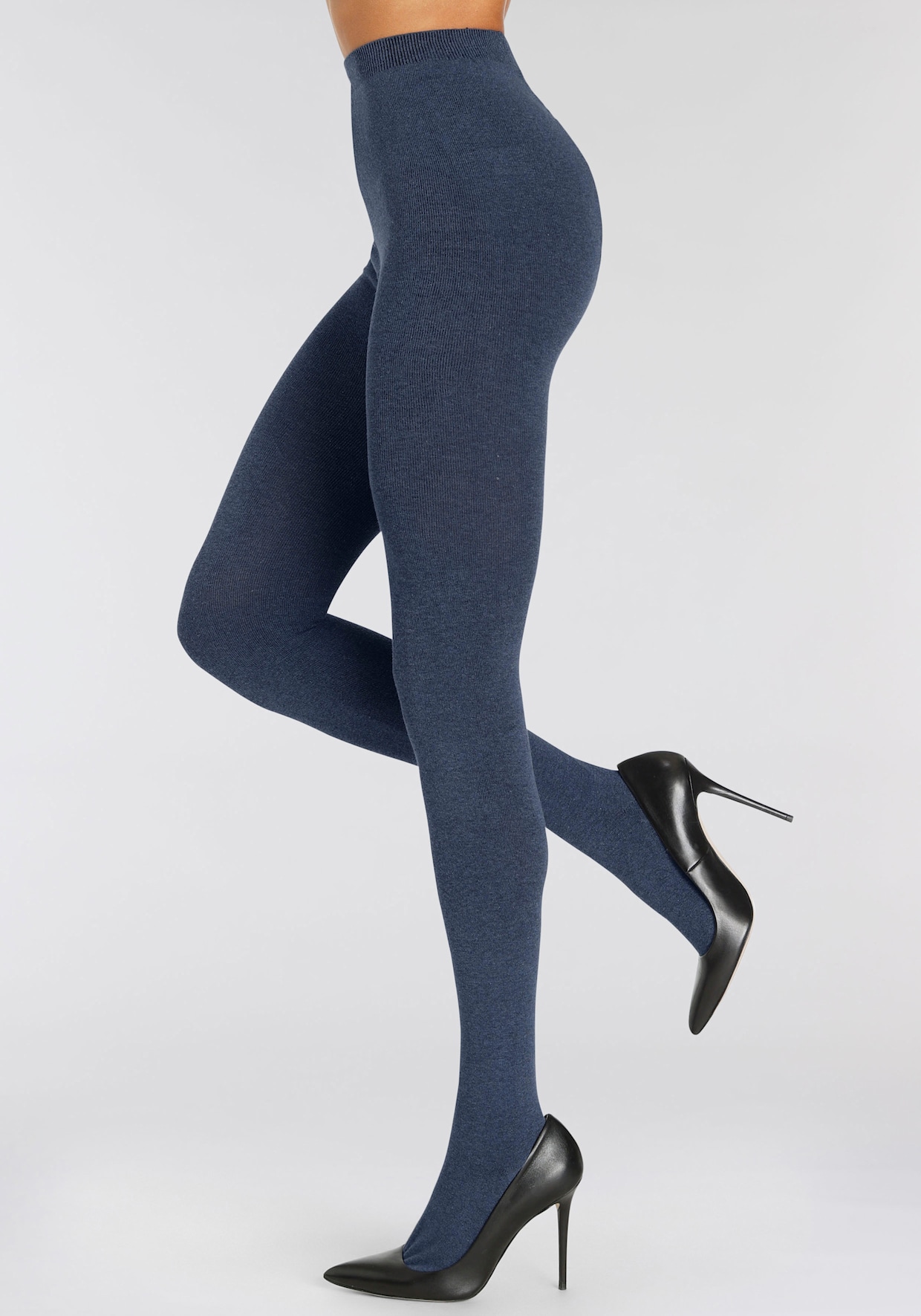 LASCANA Strickstrumpfhose - 1x jeans meliert, 1x schwarz