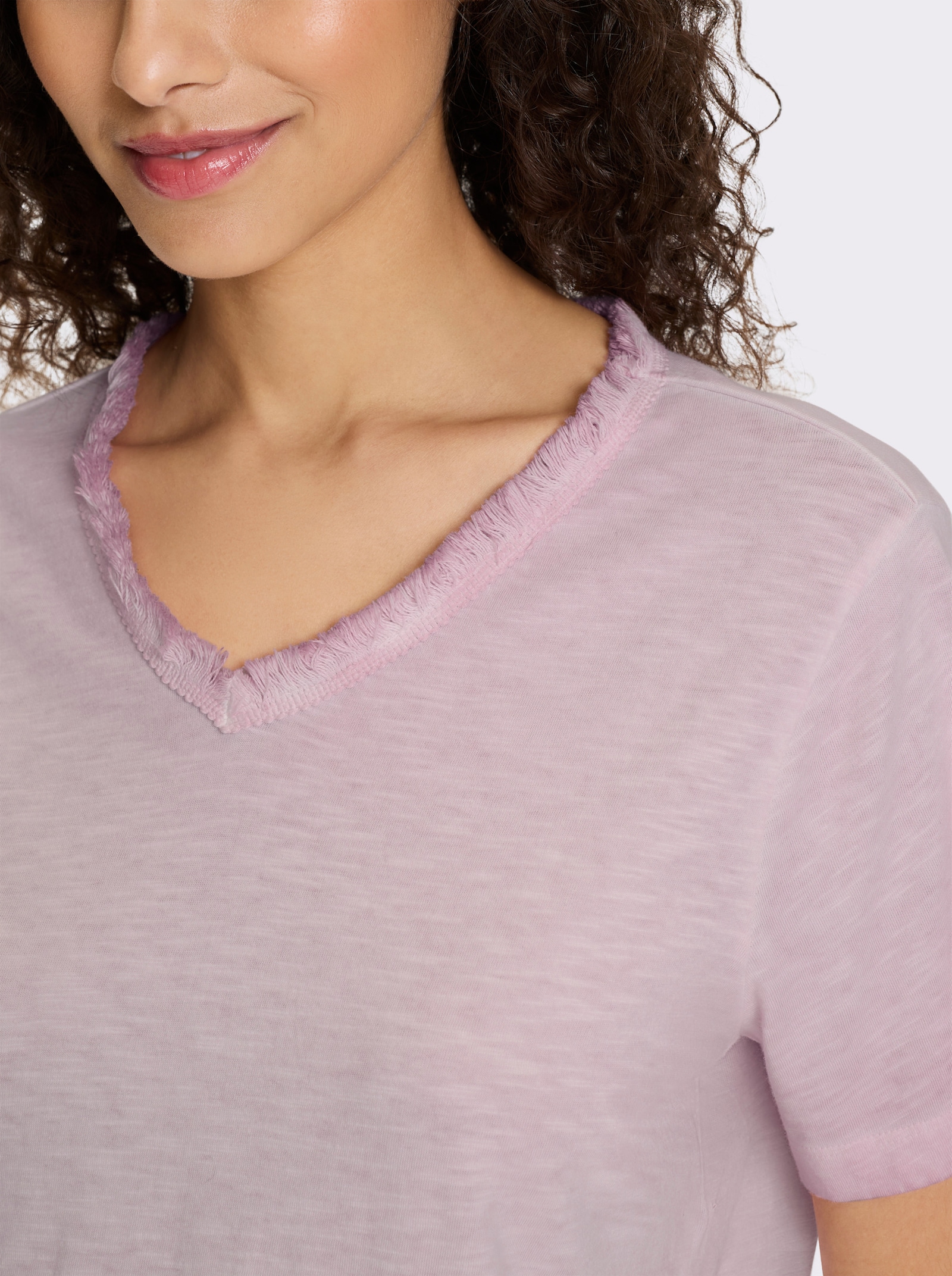 heine V-Shirt aus Flammgarn - rosenholz