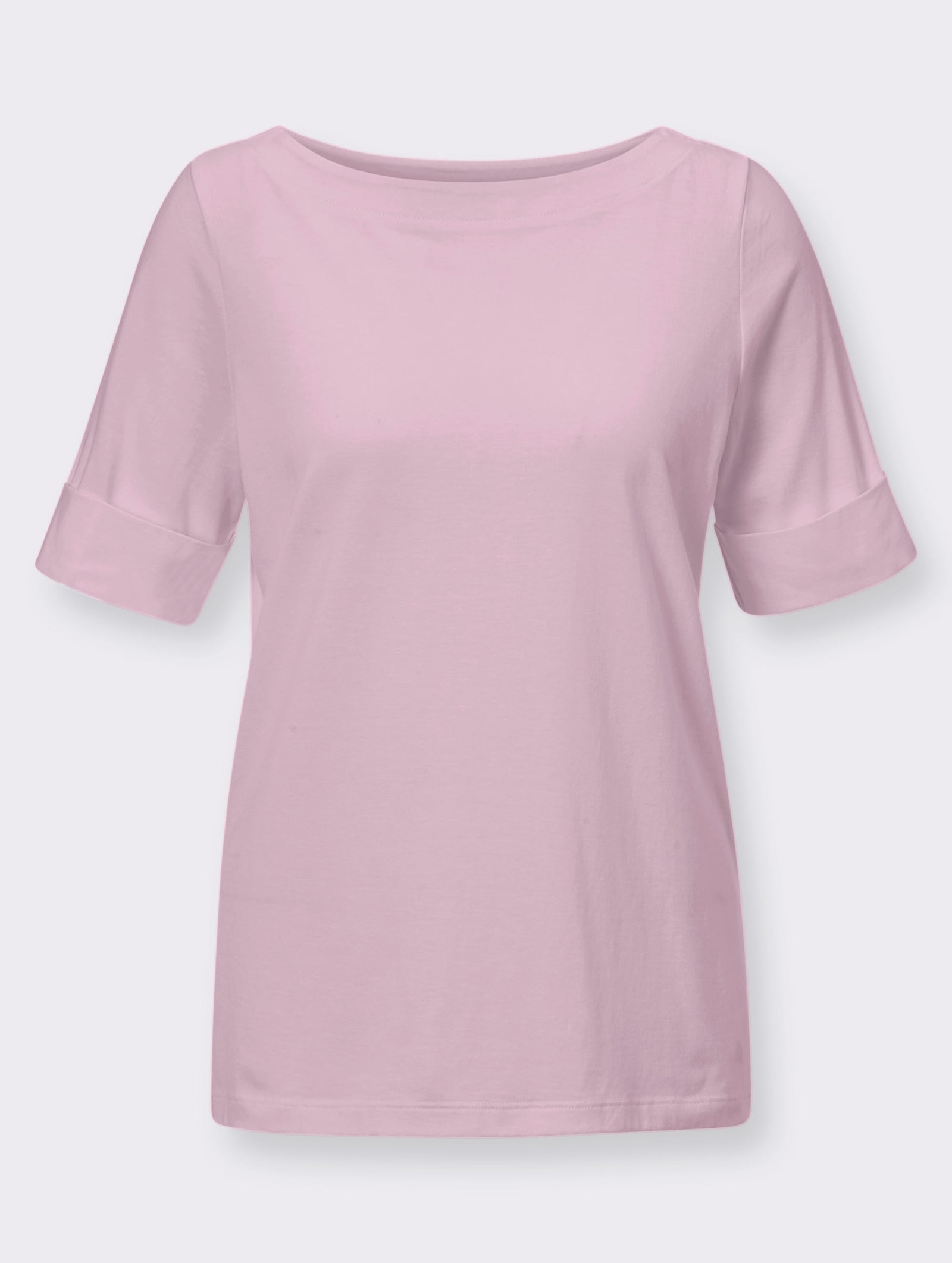 Kurzarmshirt mit fixiertem Ärmelaufschlag - rosé