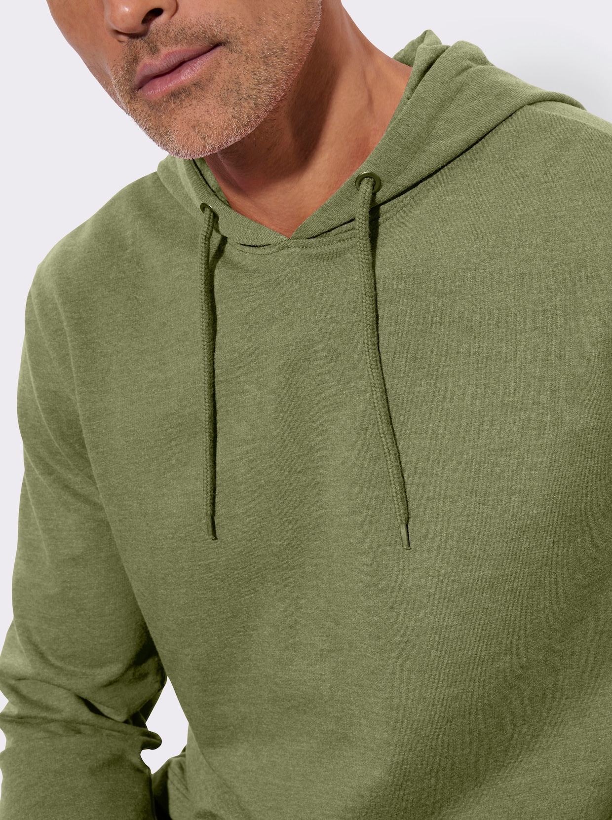 Mikina s kapucí a páskem na zavázání - rákosová-melír