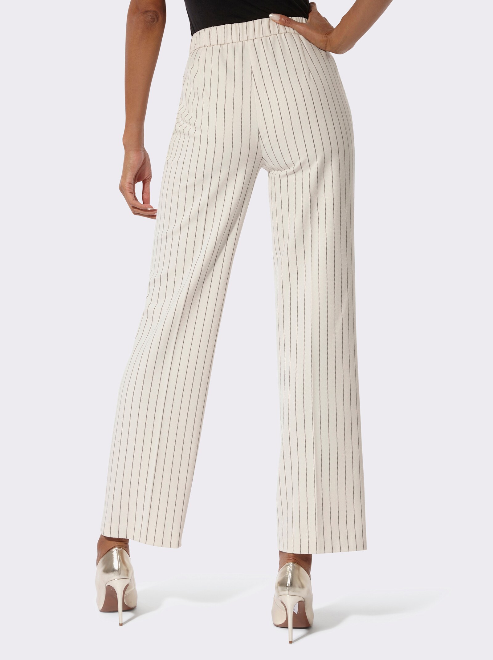 Anzughose mit weitem Bein - champagner-dunkeltaupe-gestreift