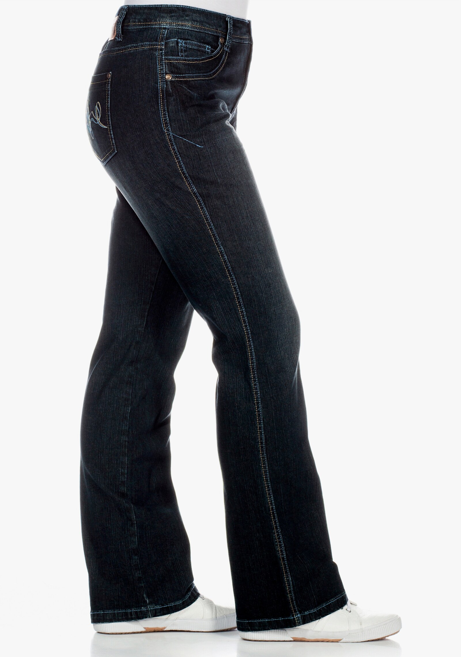 sheego Gerade Jeans mit Used-Effekten - dark blue denim