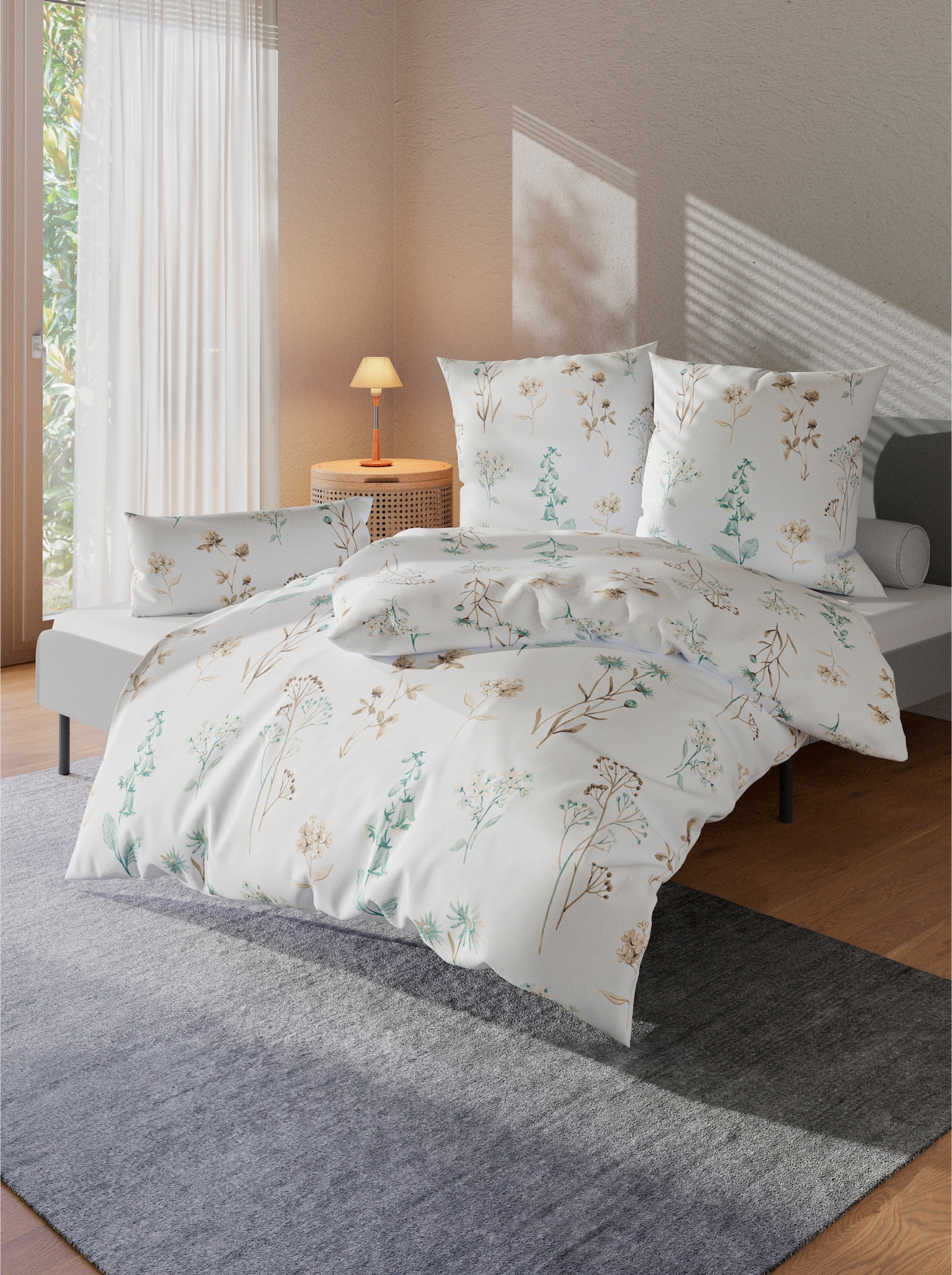 wäschepur Bettwäsche - ecru-kalkmint-bedruckt