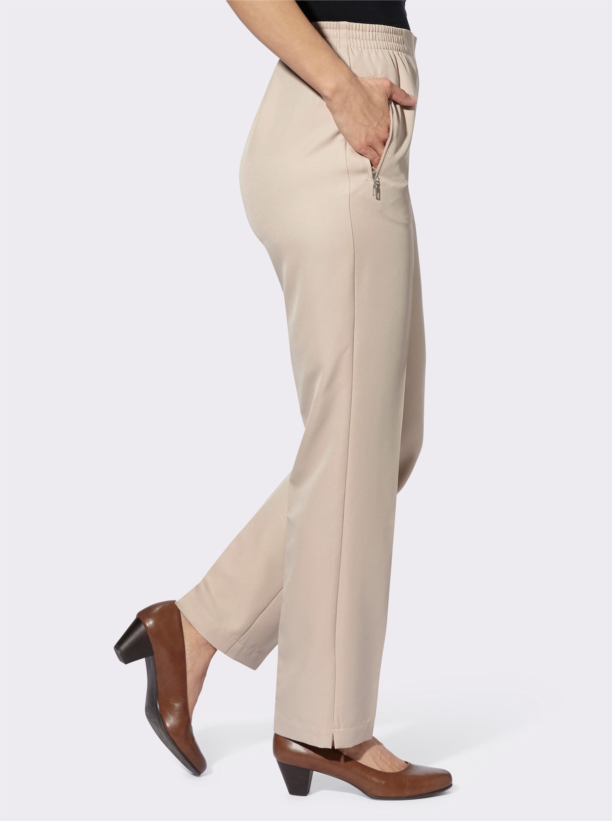 Stoffen broek - beige + beige/donkertaupe gestreept