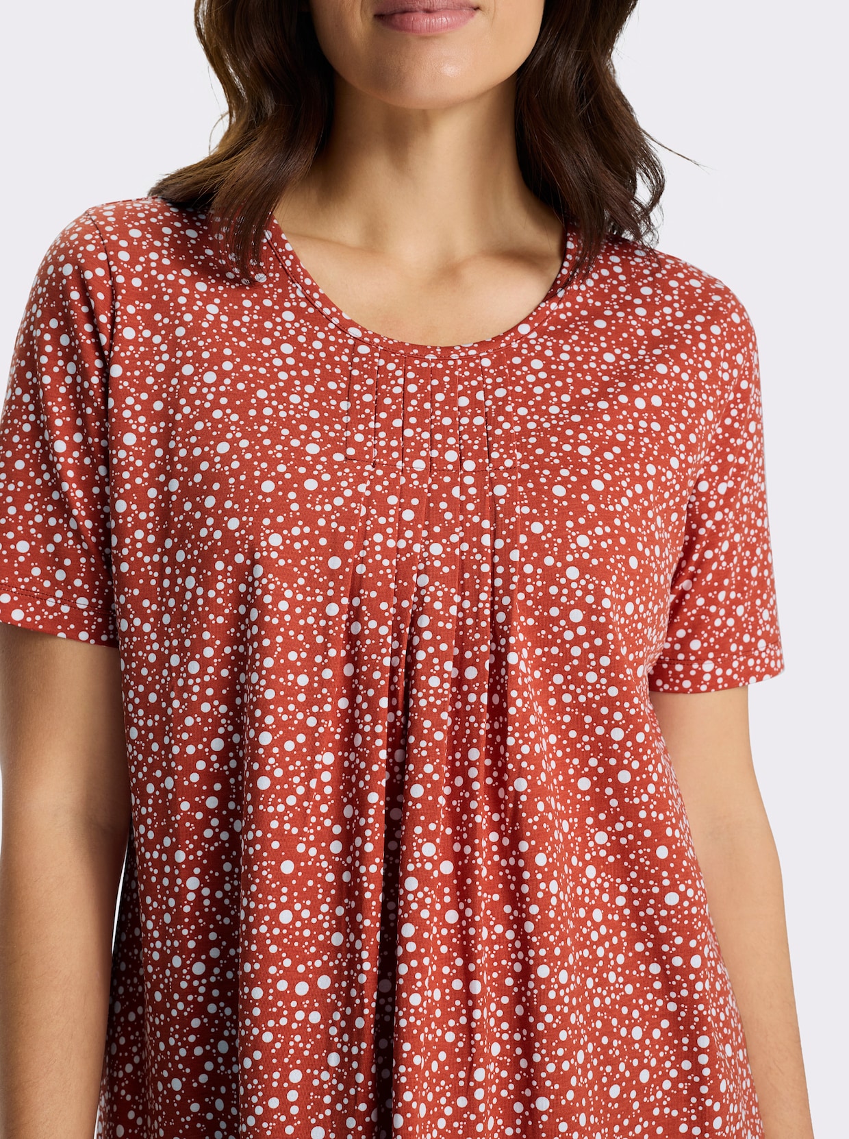 Kurzarmshirt im Punktedessin - rostrot-weiß-bedruckt