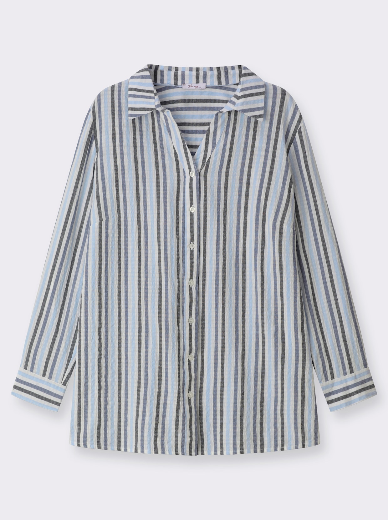 sheego Gestreifte Bluse in Seersucker-Qualität - weiß-tiefblau-gestreift