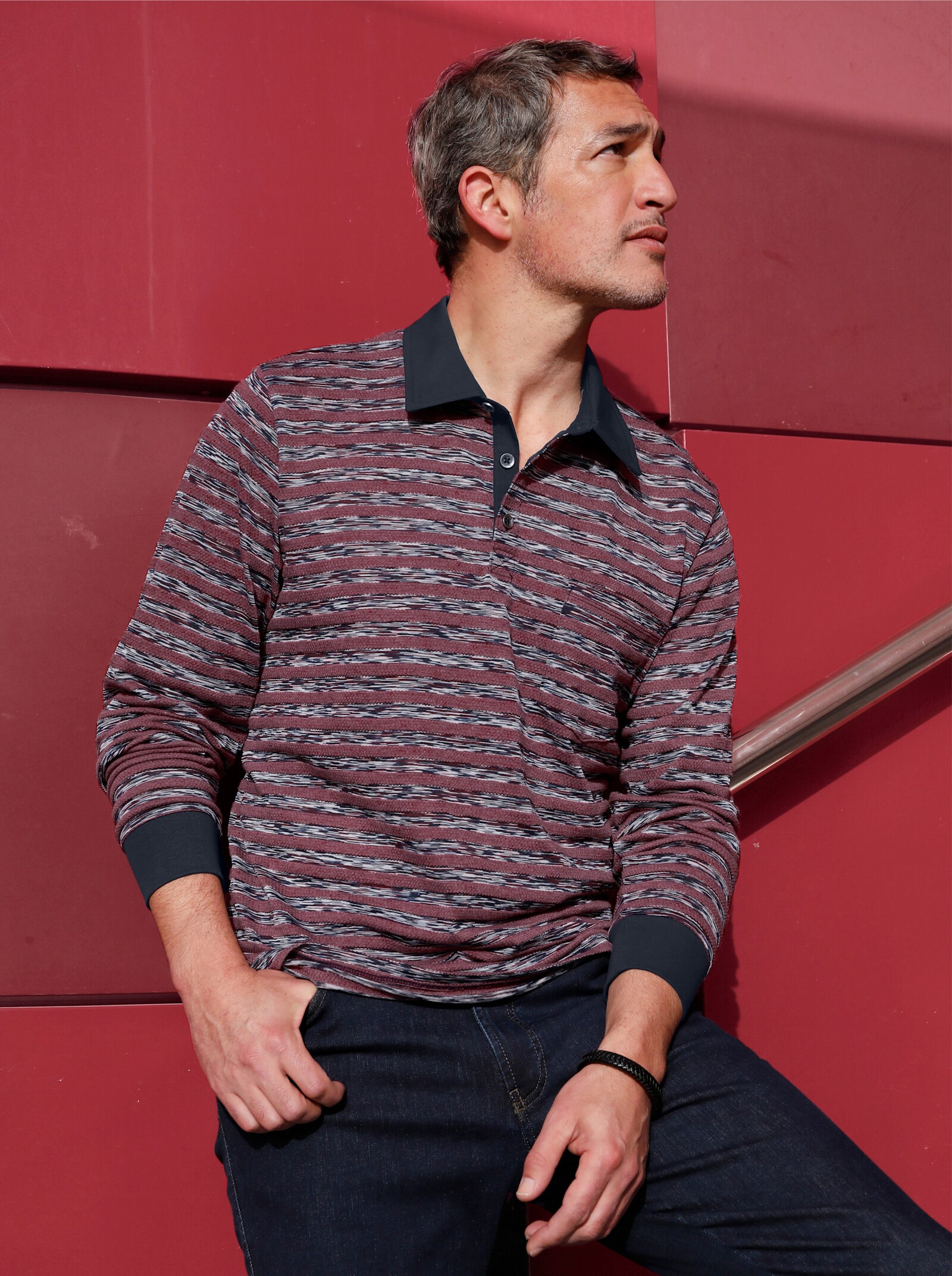 Marco Donati Langarm-Shirt - marine-bordeaux