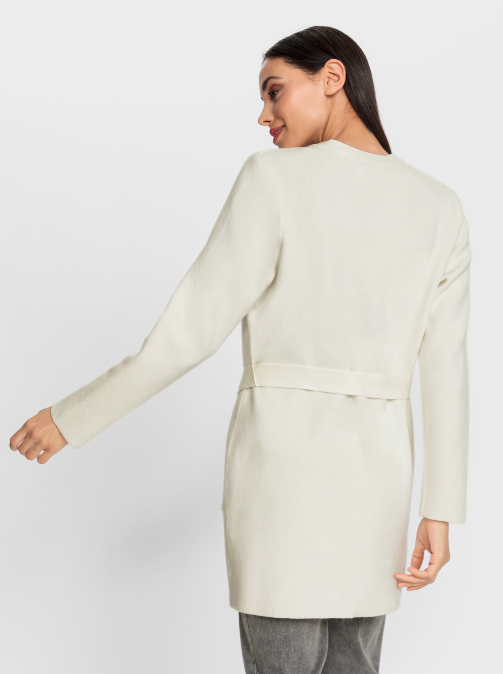 heine Longstrickjacke mit abnehmbarem Bindegürtel - ecru