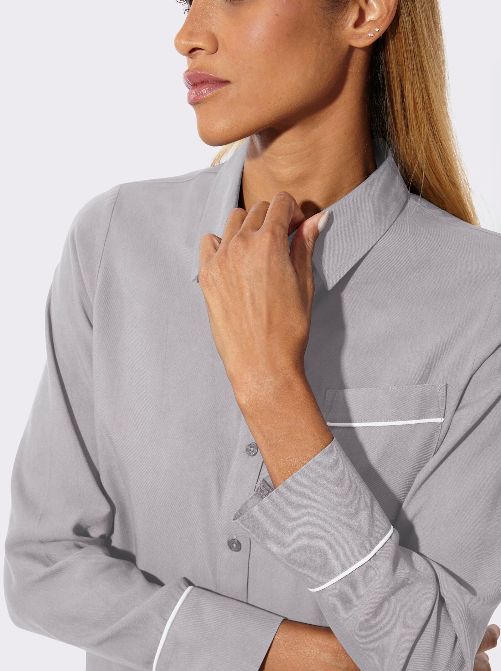 wäschepur Pyjama mit Brusttasche - steingrau-ecru