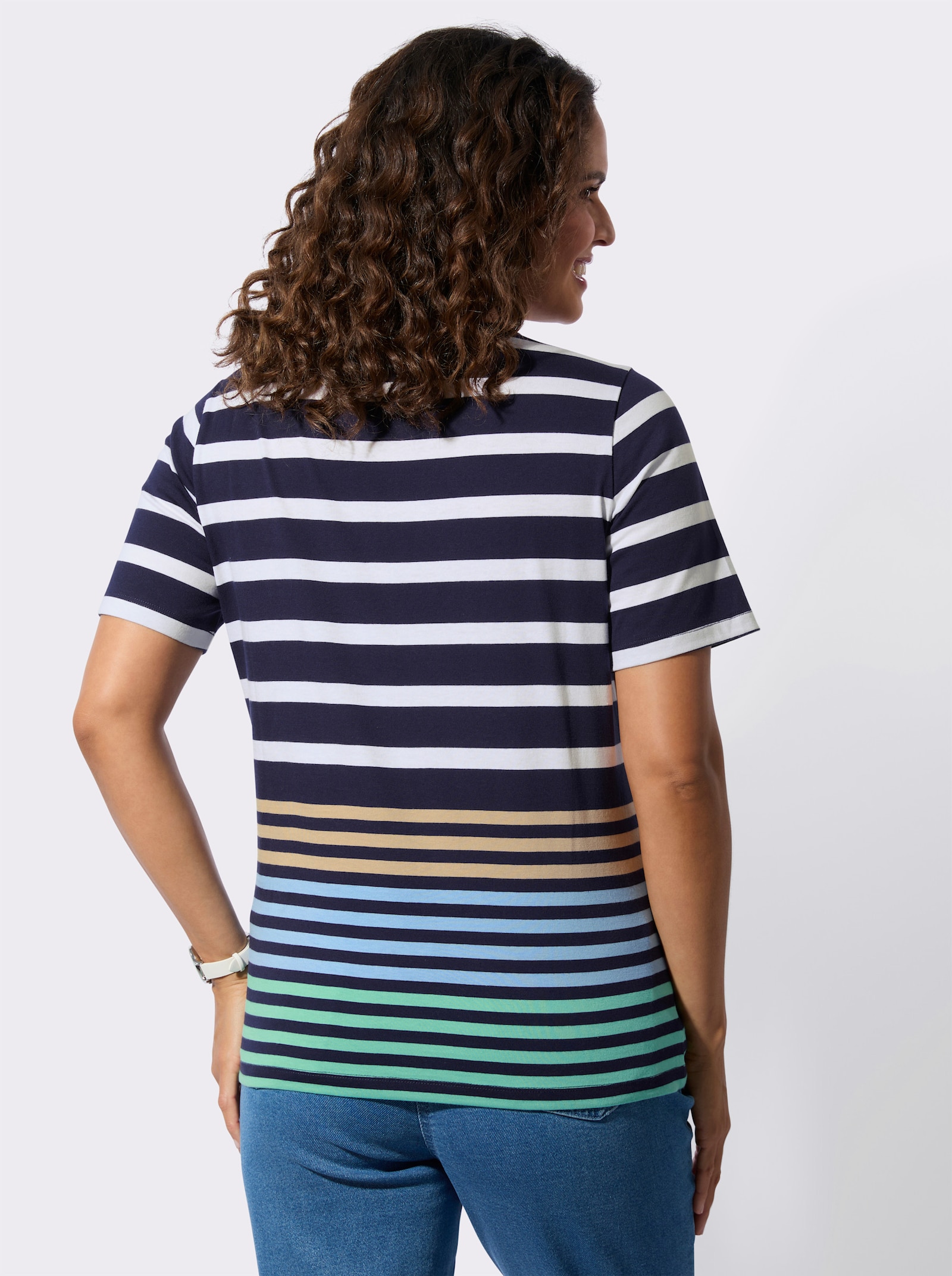 Ringelshirt mit Glitzersteinchen - marine-himmelblau-geringelt