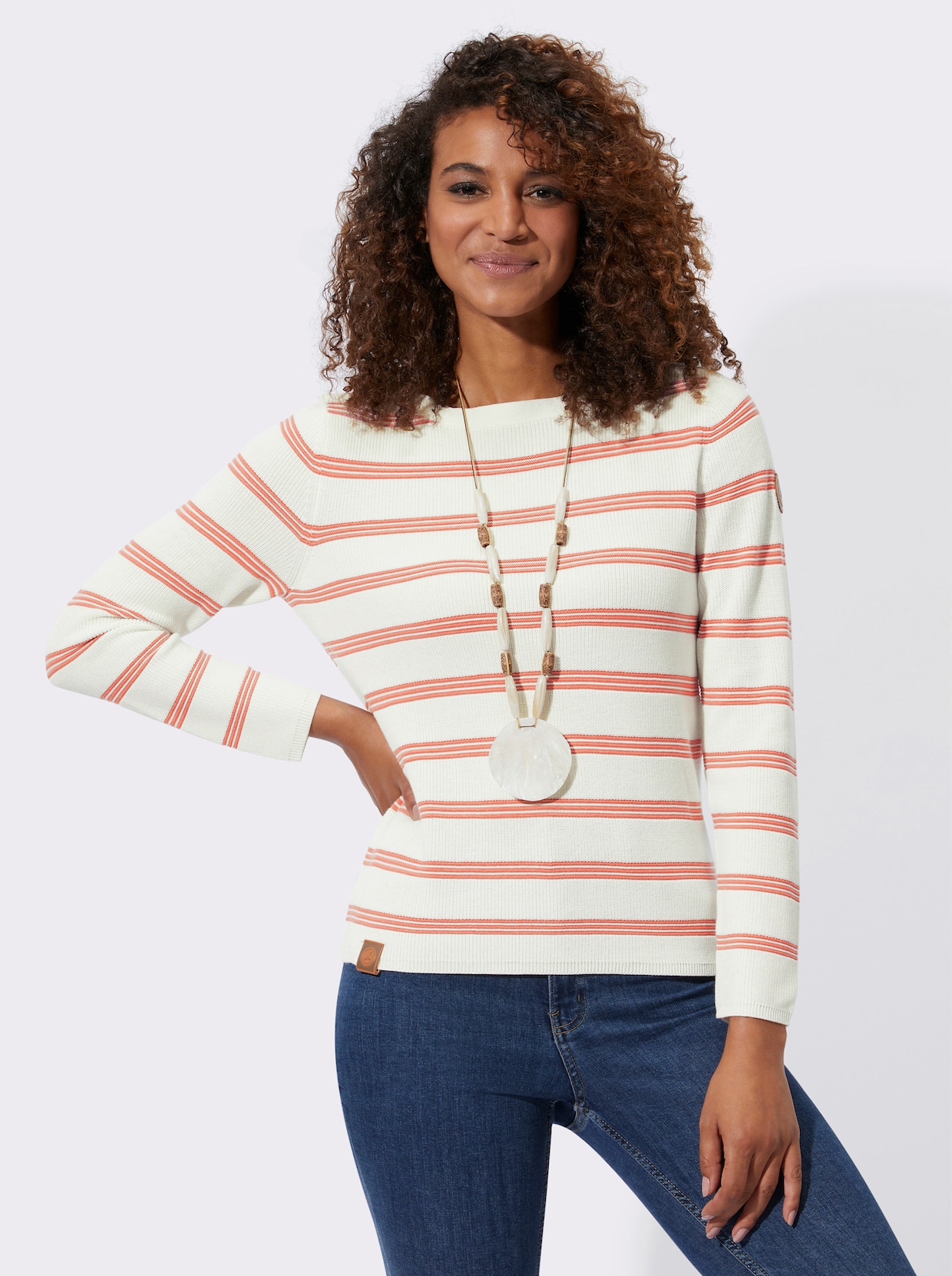 Pullover - papaya-ecru-geringelt