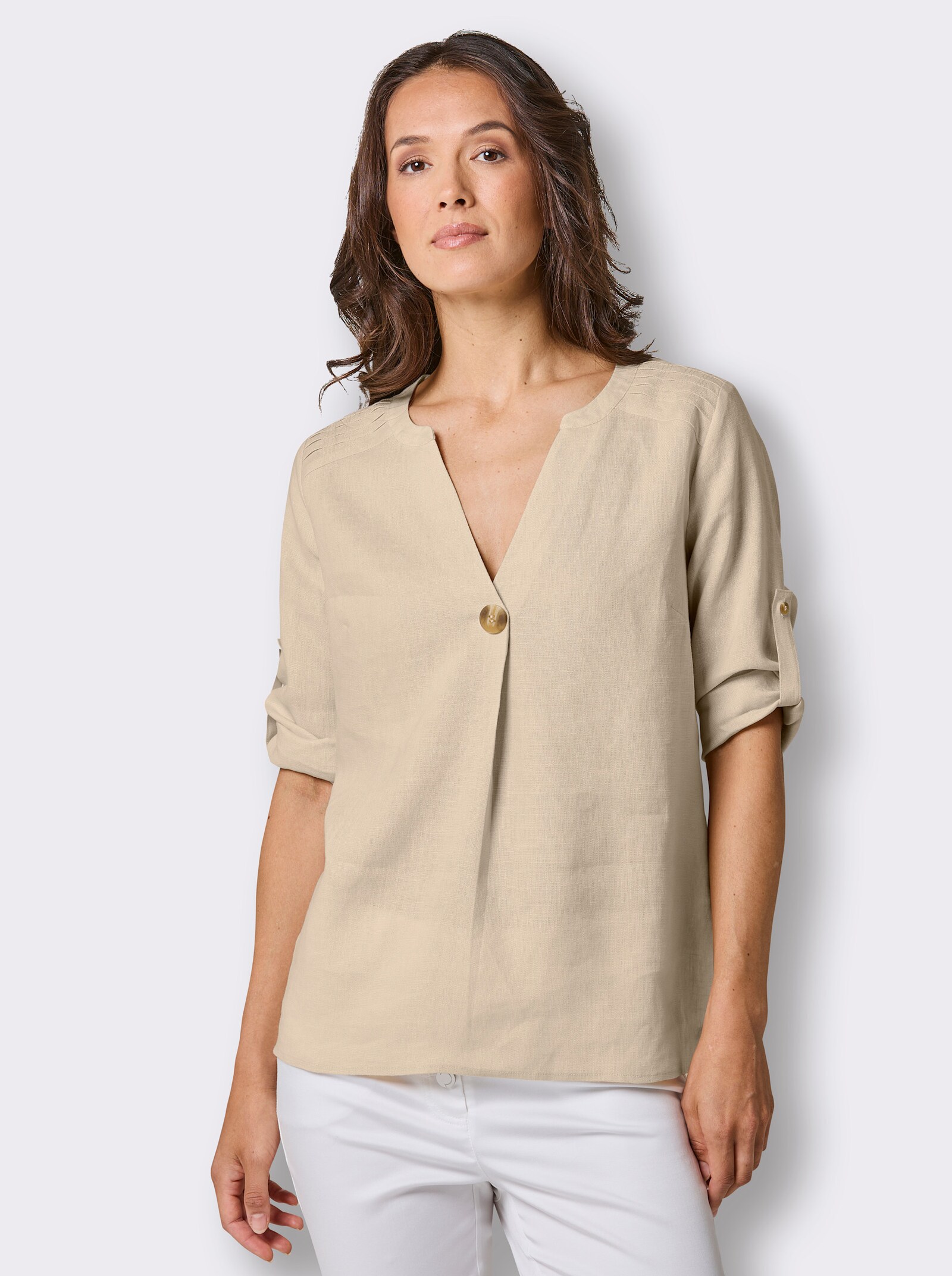 CREATION L PREMIUM Longbluse mit Falte - sand-meliert