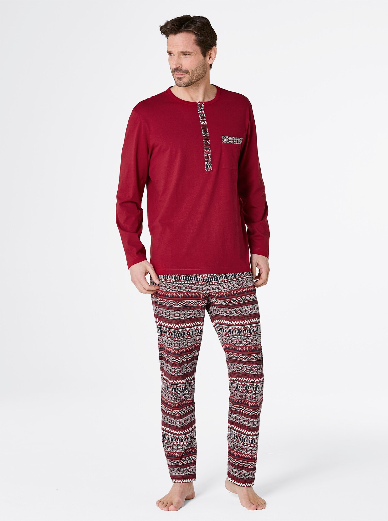 wäschepur men Pyjama's - donkerrood/marine + topaas/marine
