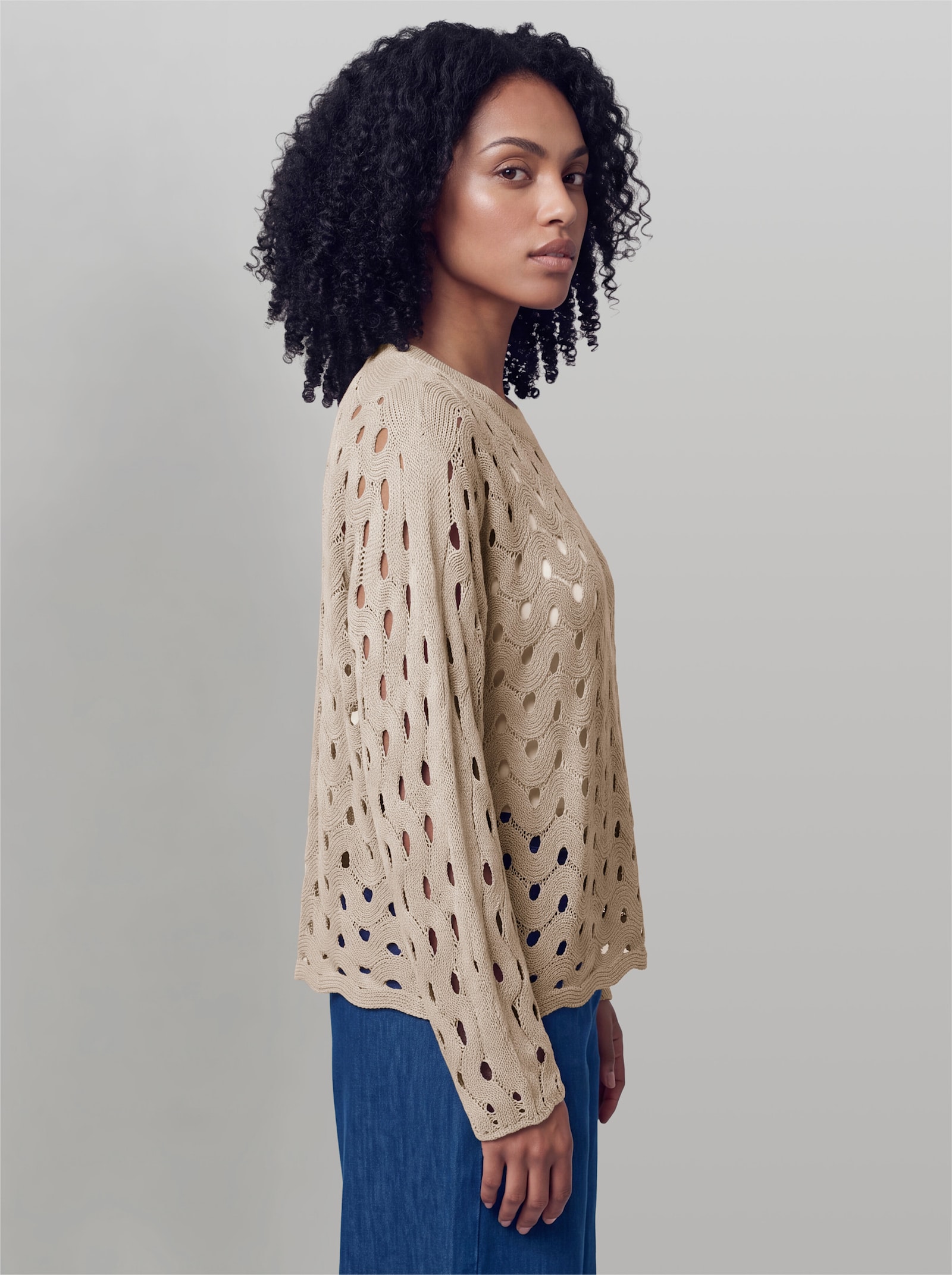 heine Ajourpullover mit Wellenmuster - sesam