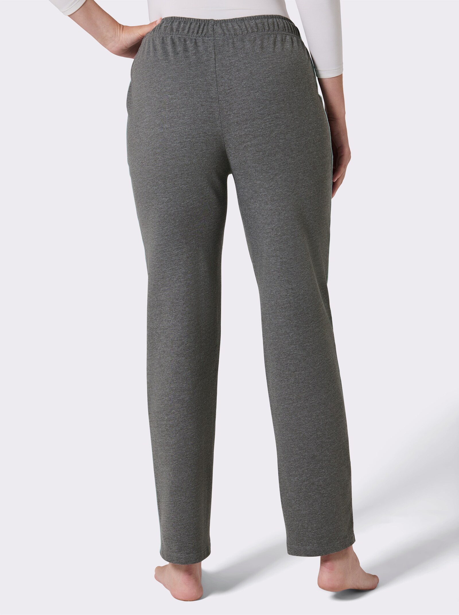 feel good Dehnbund-Hose mit Kontrast-Details - anthrazit-meliert-mint