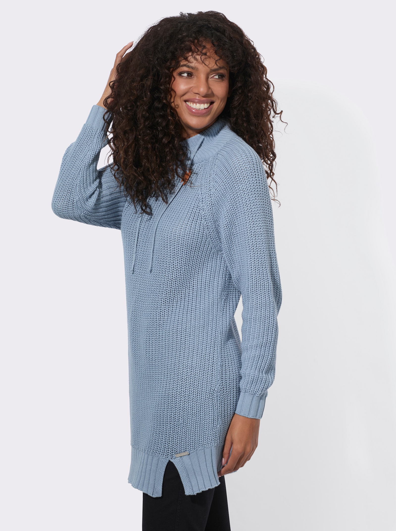 Longpullover mit Rippabschlüssen - bleu