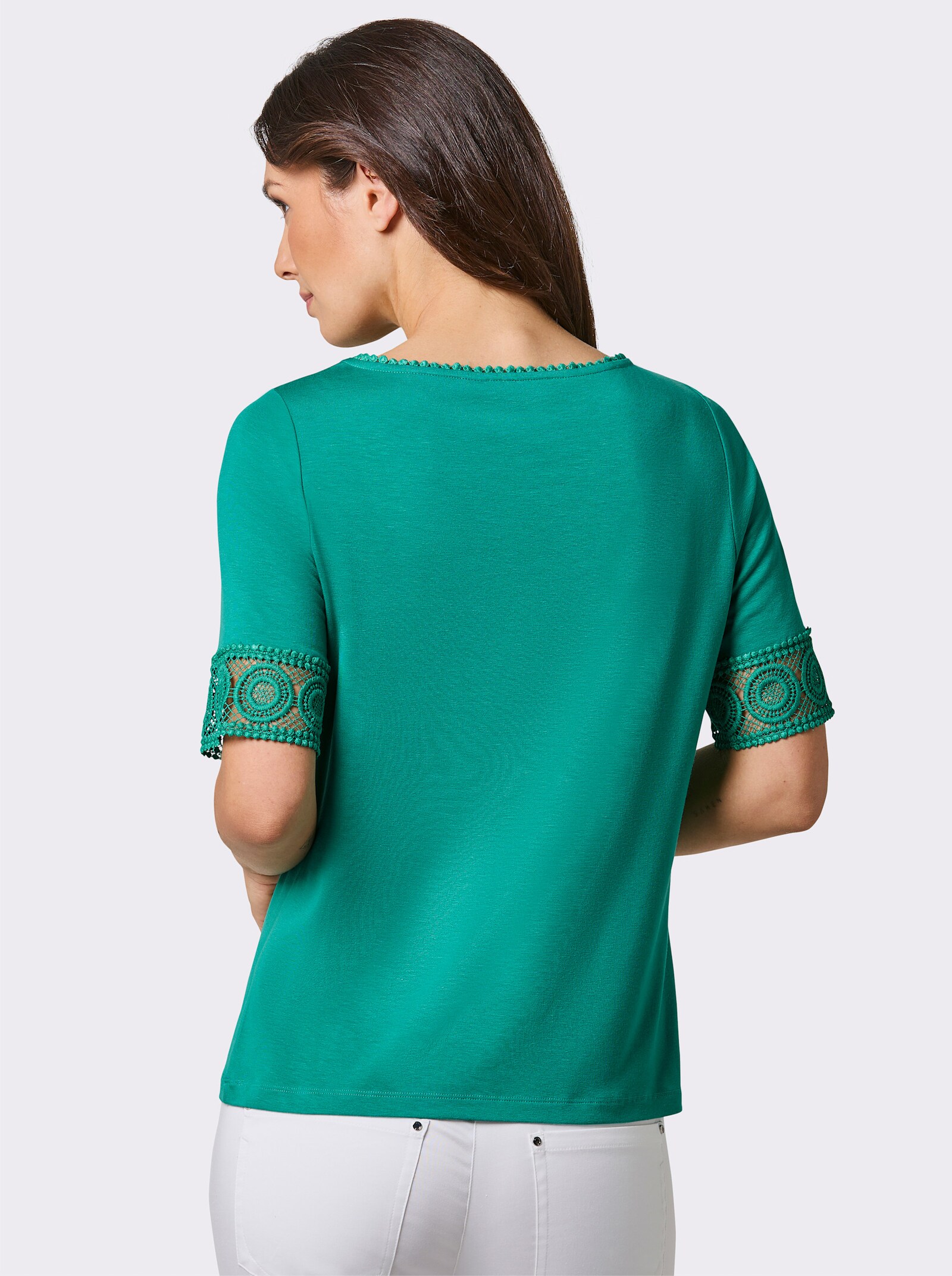 CREATION L PREMIUM Kurzarmshirt mit Spitze - smaragd