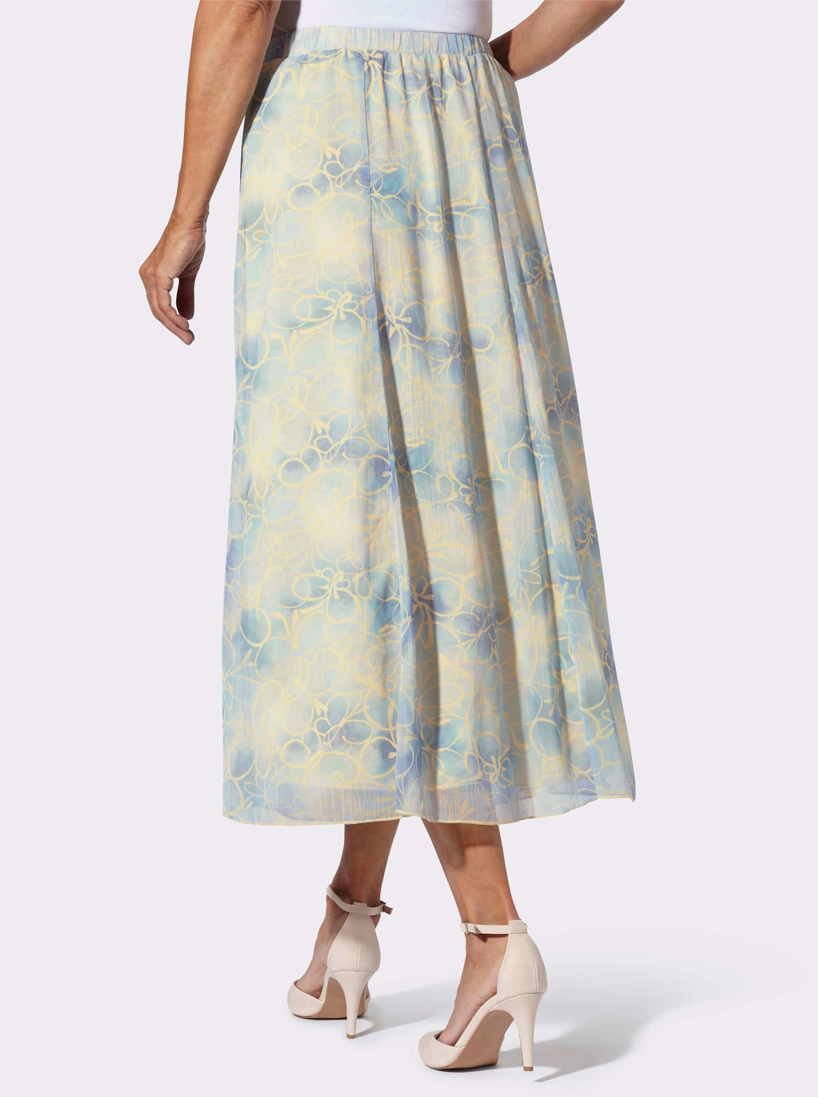 Bahnenrock im Grafik-Dessin - eisblau-vanille-bedruckt