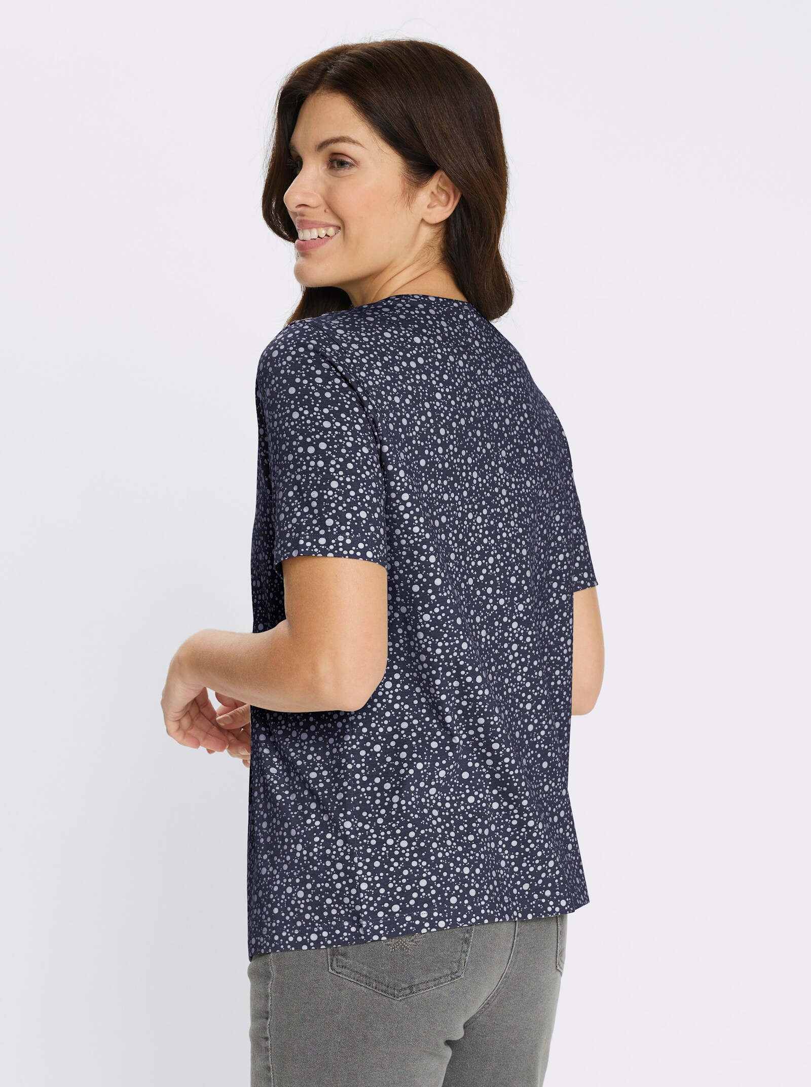 Kurzarmshirt im Punktedessin - marine-weiß-bedruckt