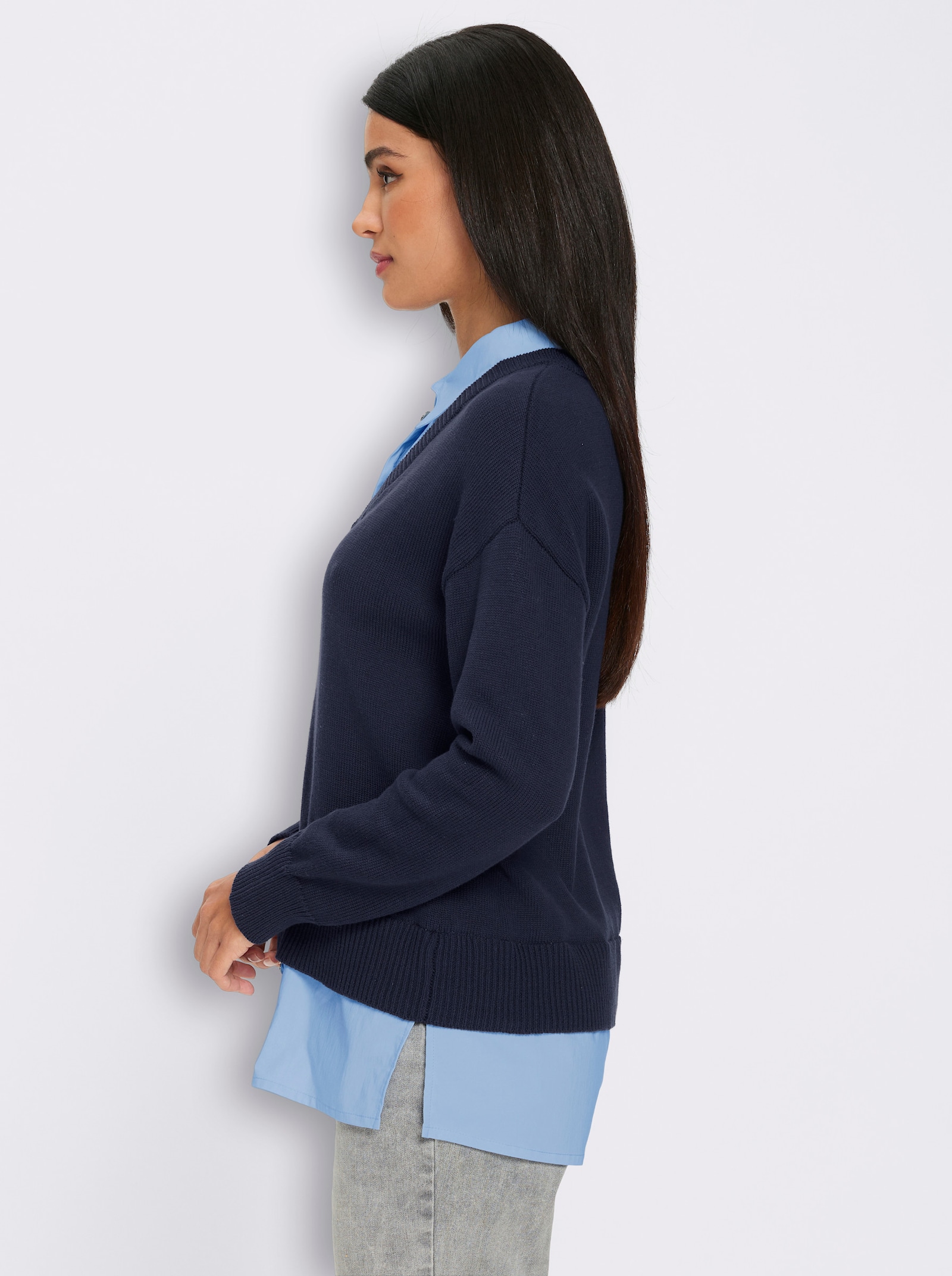 heine Katoenen pullover in 2-in-1-look - marine/ijsblauw