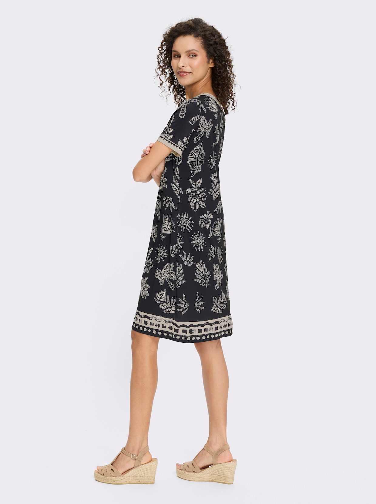 heine Jerseykleid - schwarz-sand-bedruckt