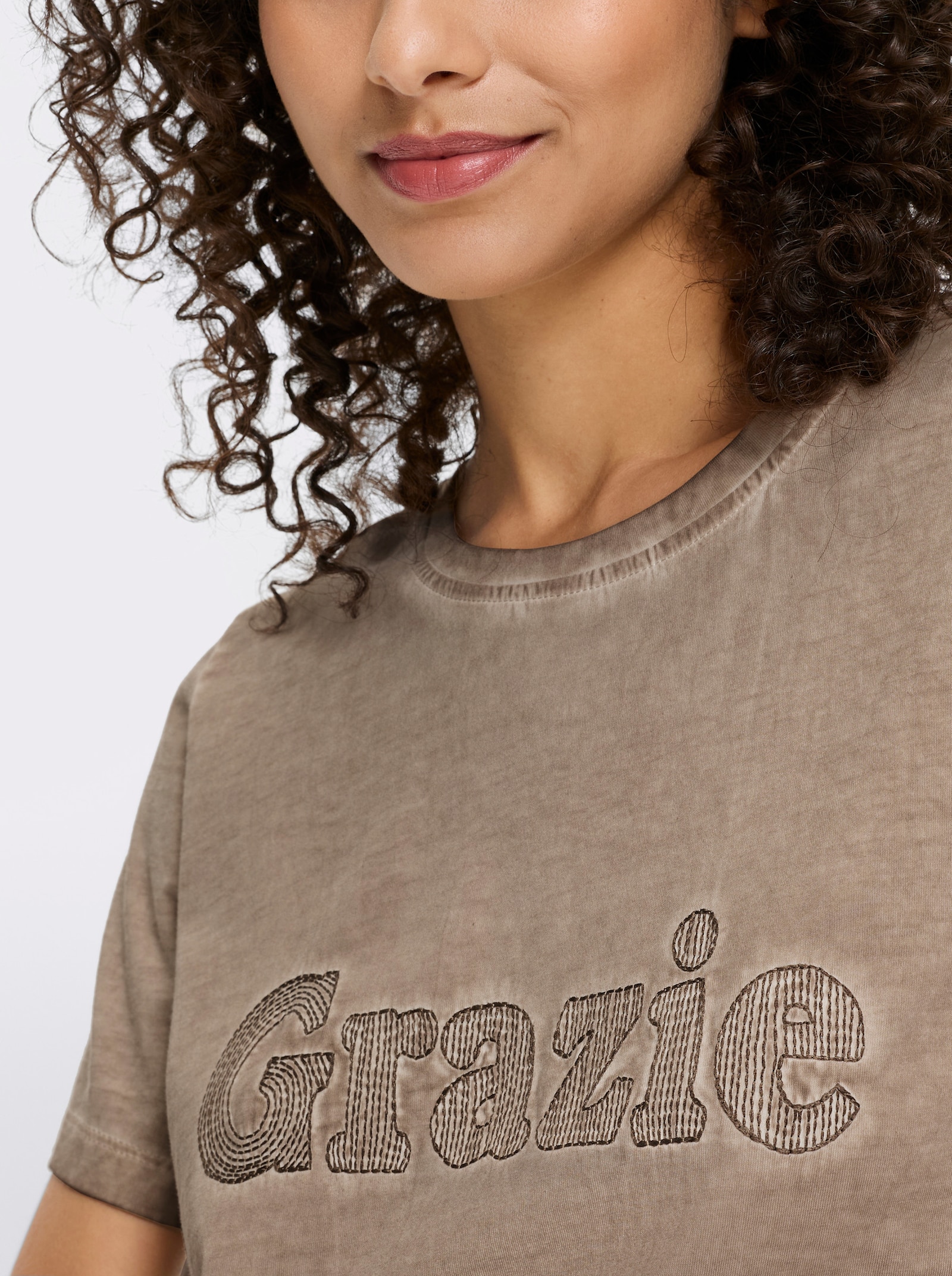 heine Kurzarmshirt mit Schriftzug - taupe