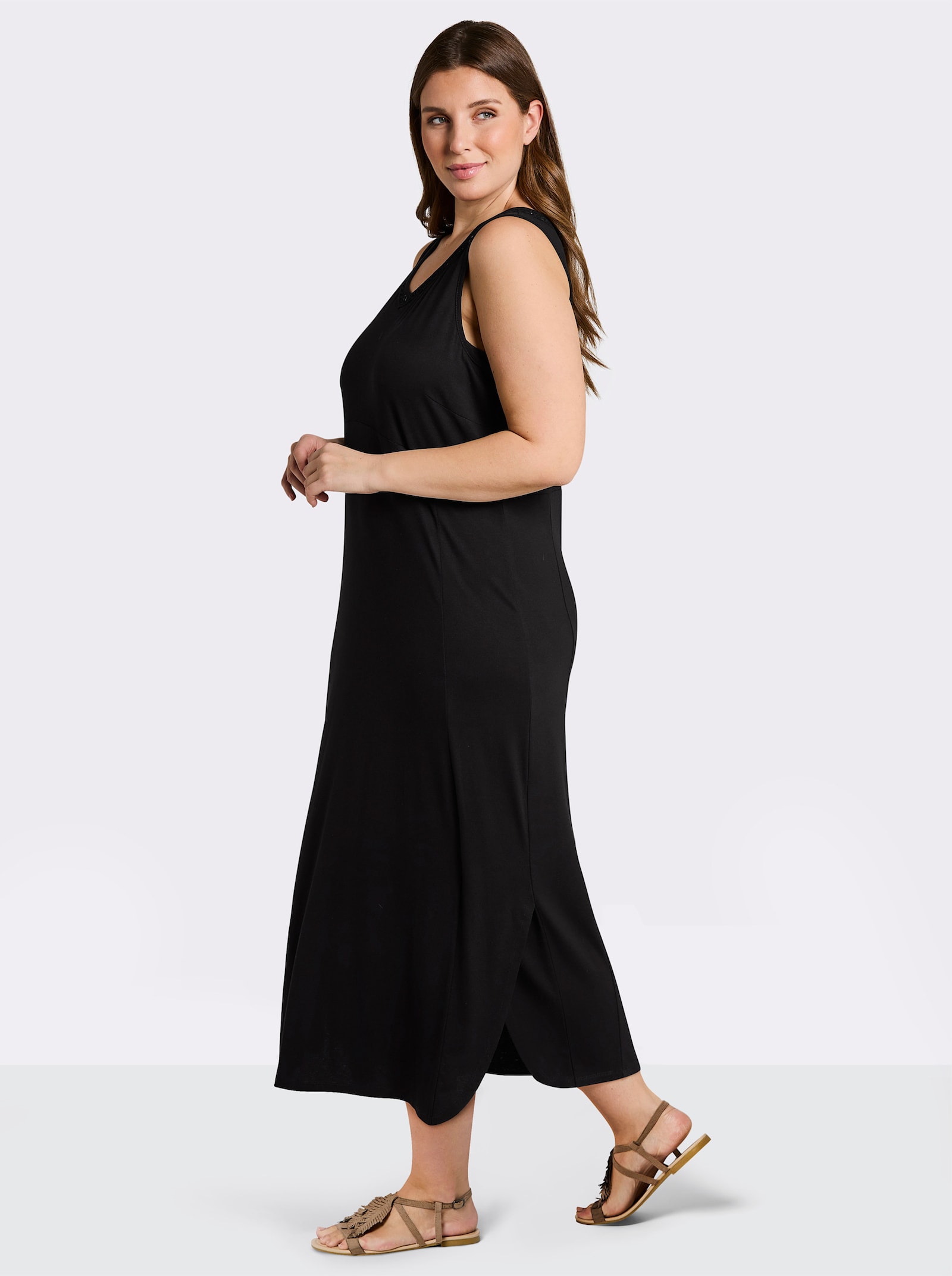 sheego A-Linien-Kleid mit Spitze am Ausschnitt - schwarz
