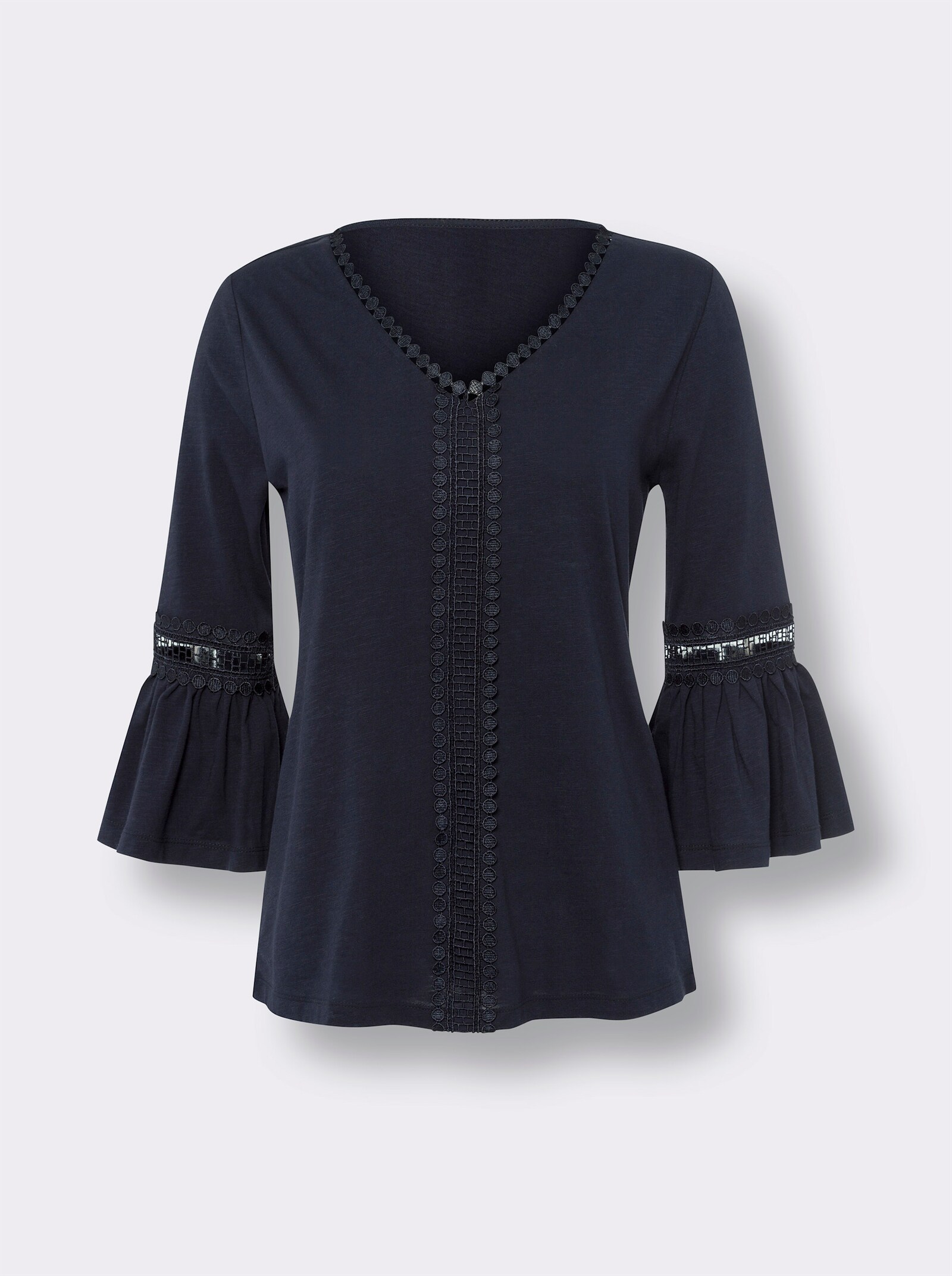 heine 3/4-Arm-Shirt mit Volants und Spitze - marine