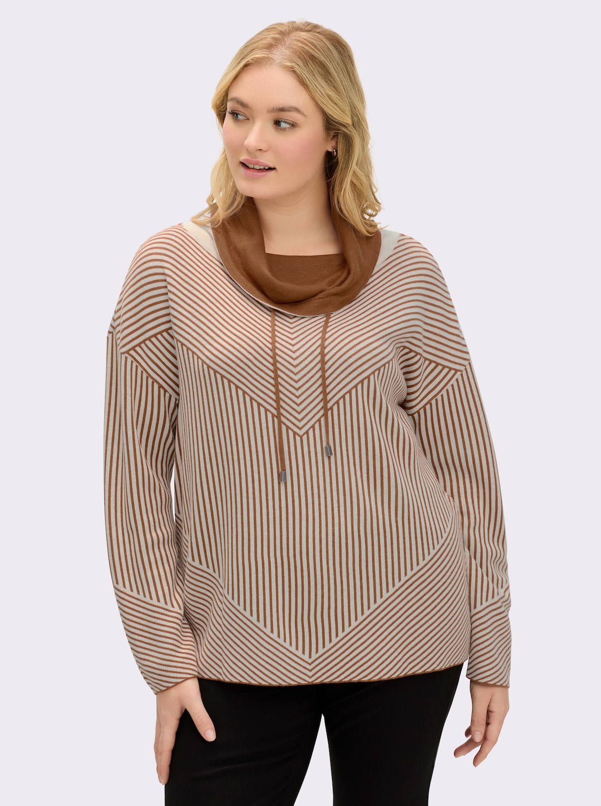 Rollkragenpullover in Modal-Mischung - champagner-cognac-gemustert