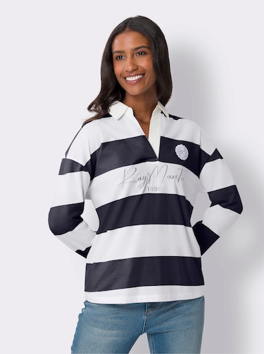 heine Langarm-Poloshirt mit Streifen - marine-ecru-bedruckt