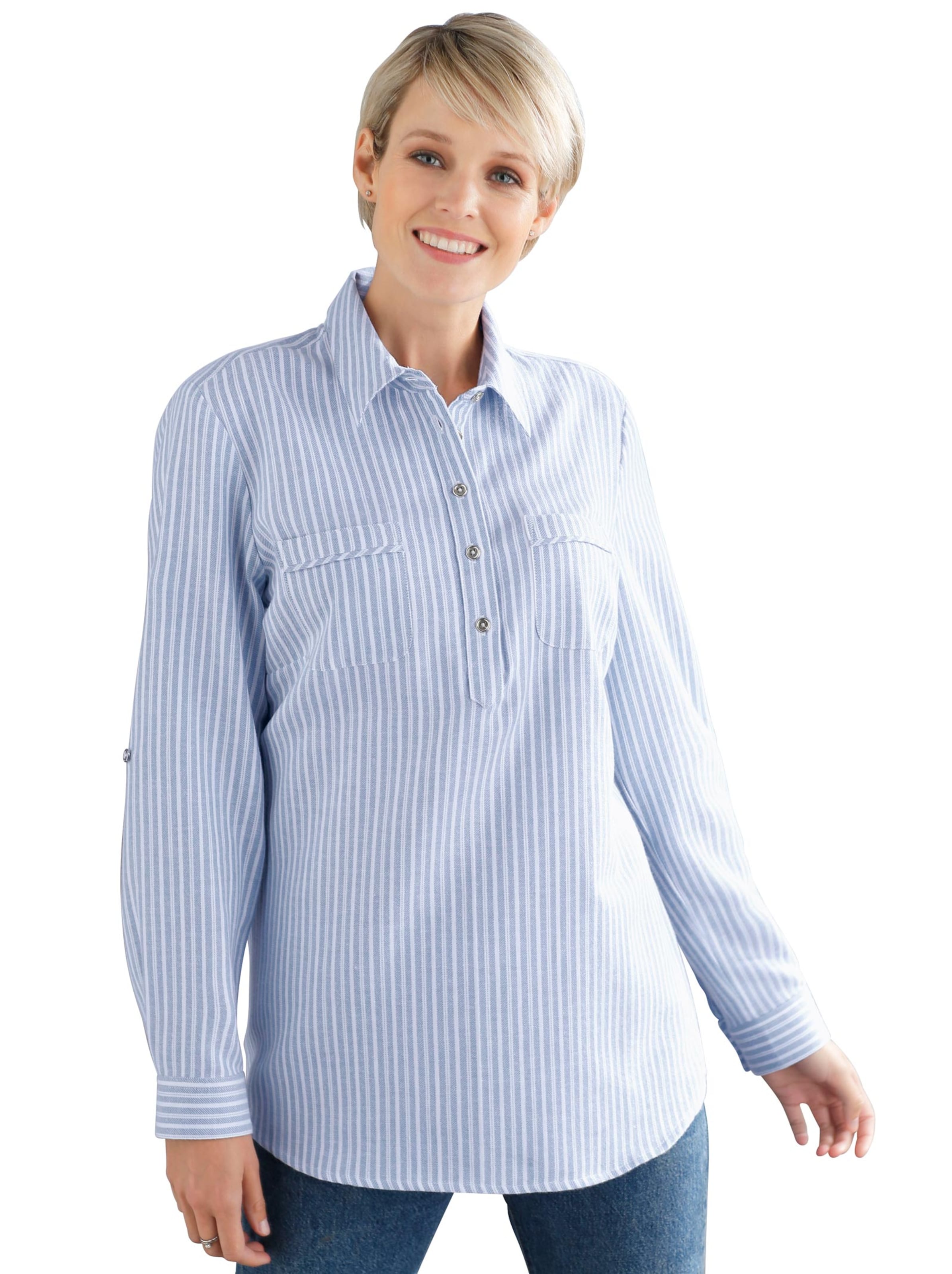 Flanell-Bluse - hellblau-gestreift