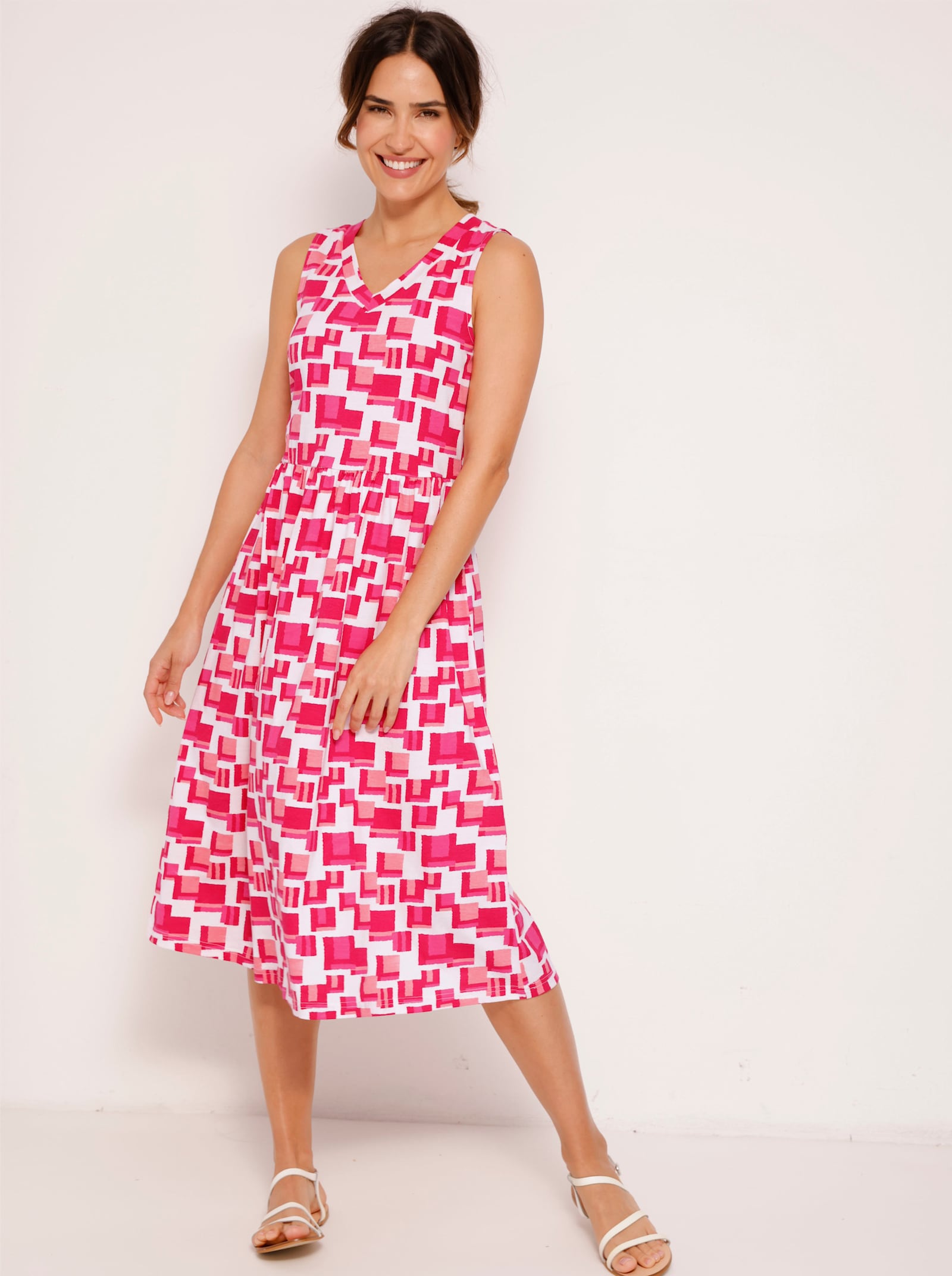 Sommerkleid in A-Form - champagner-pink-bedruckt