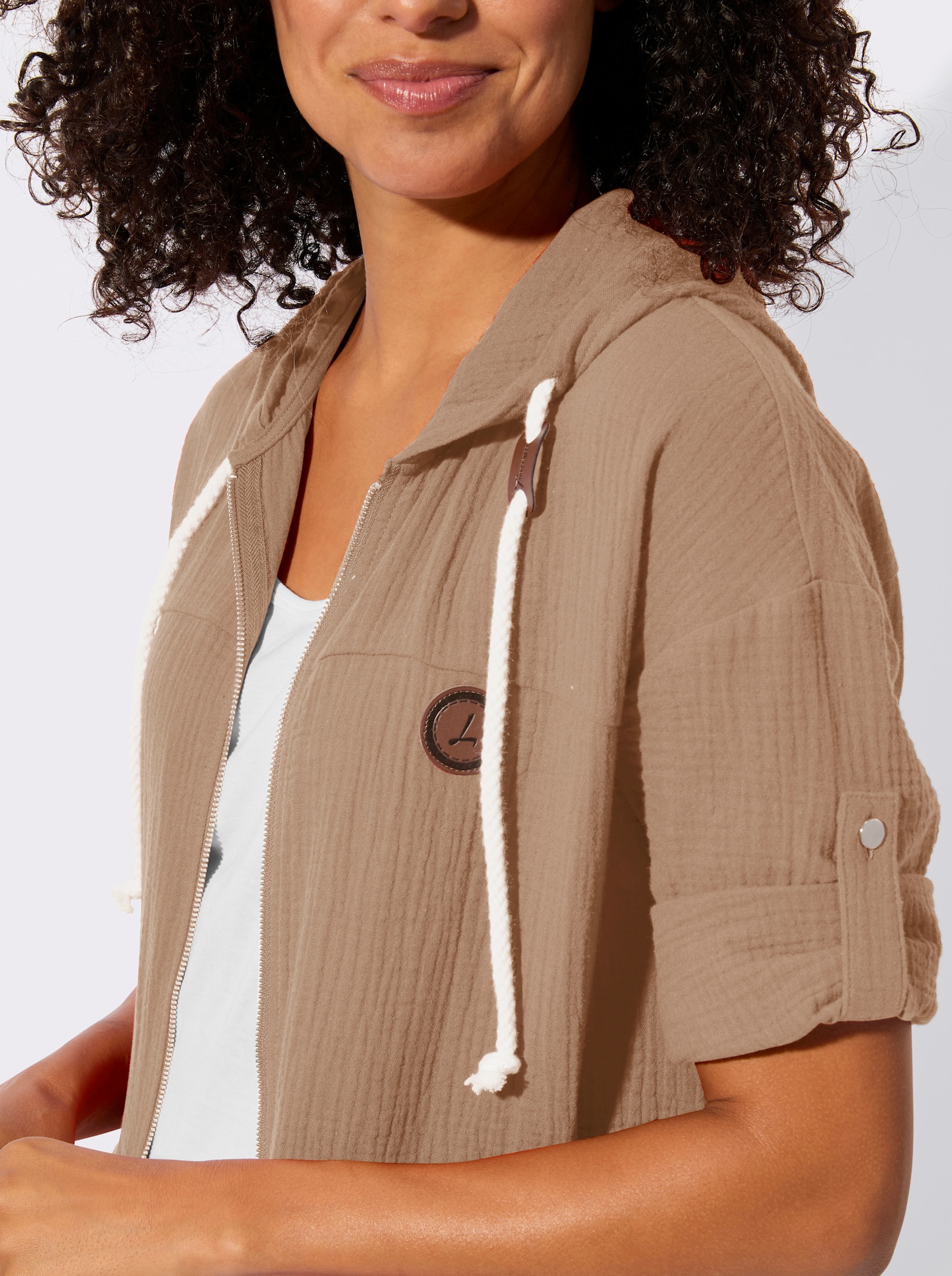 Blusenjacke mit Tunnelzug im Saum - camel