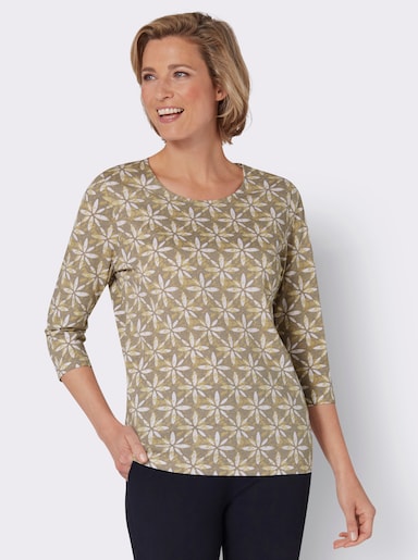 Shirt met 3/4-mouw - taupe/zand geprint