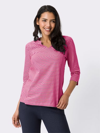 3/4-Arm-Shirt mit Ringel-Muster, garngefärbt - fuchsia-weiß-gestreift