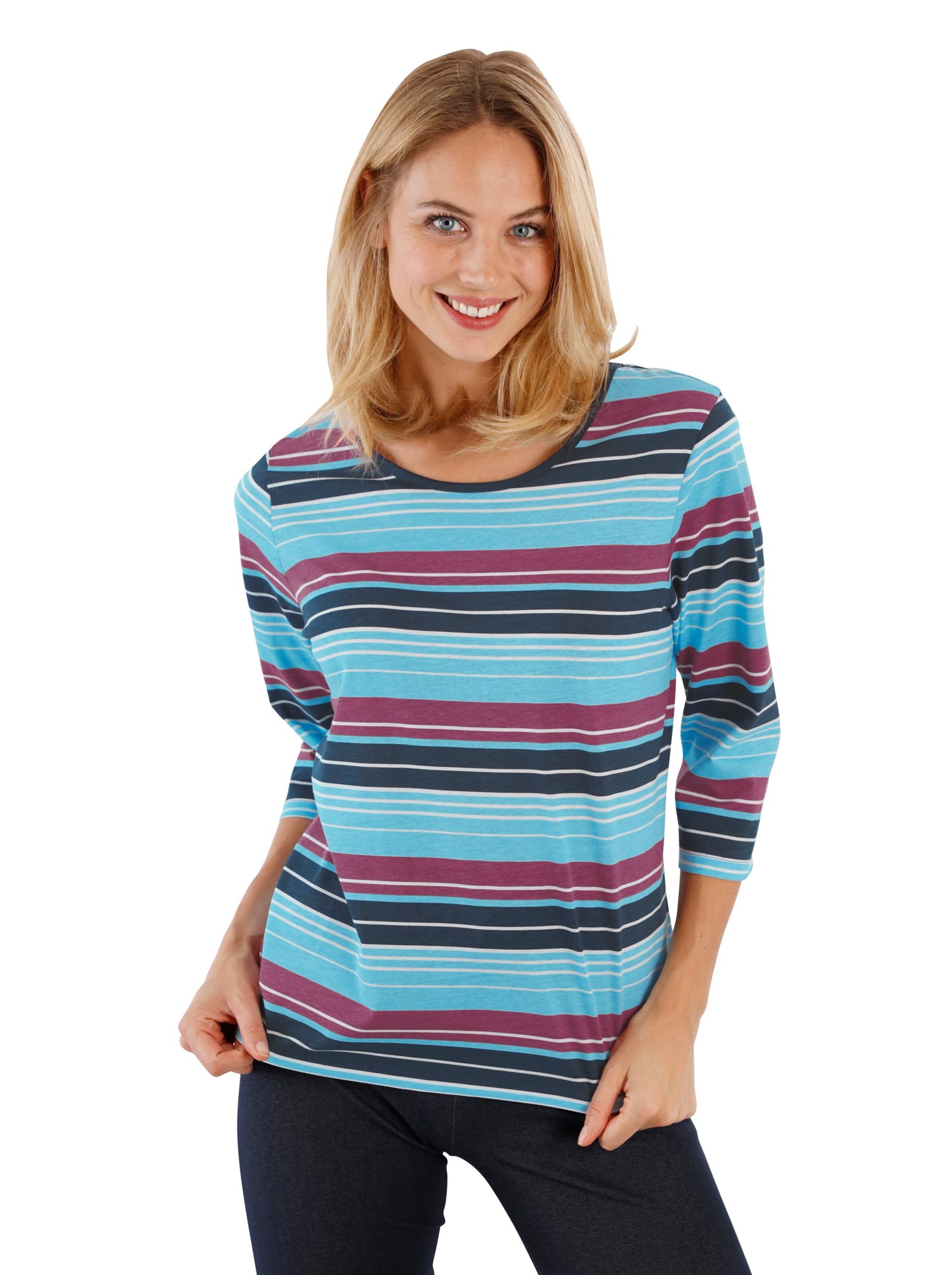 Freizeitshirt - marine-türkis-geringelt