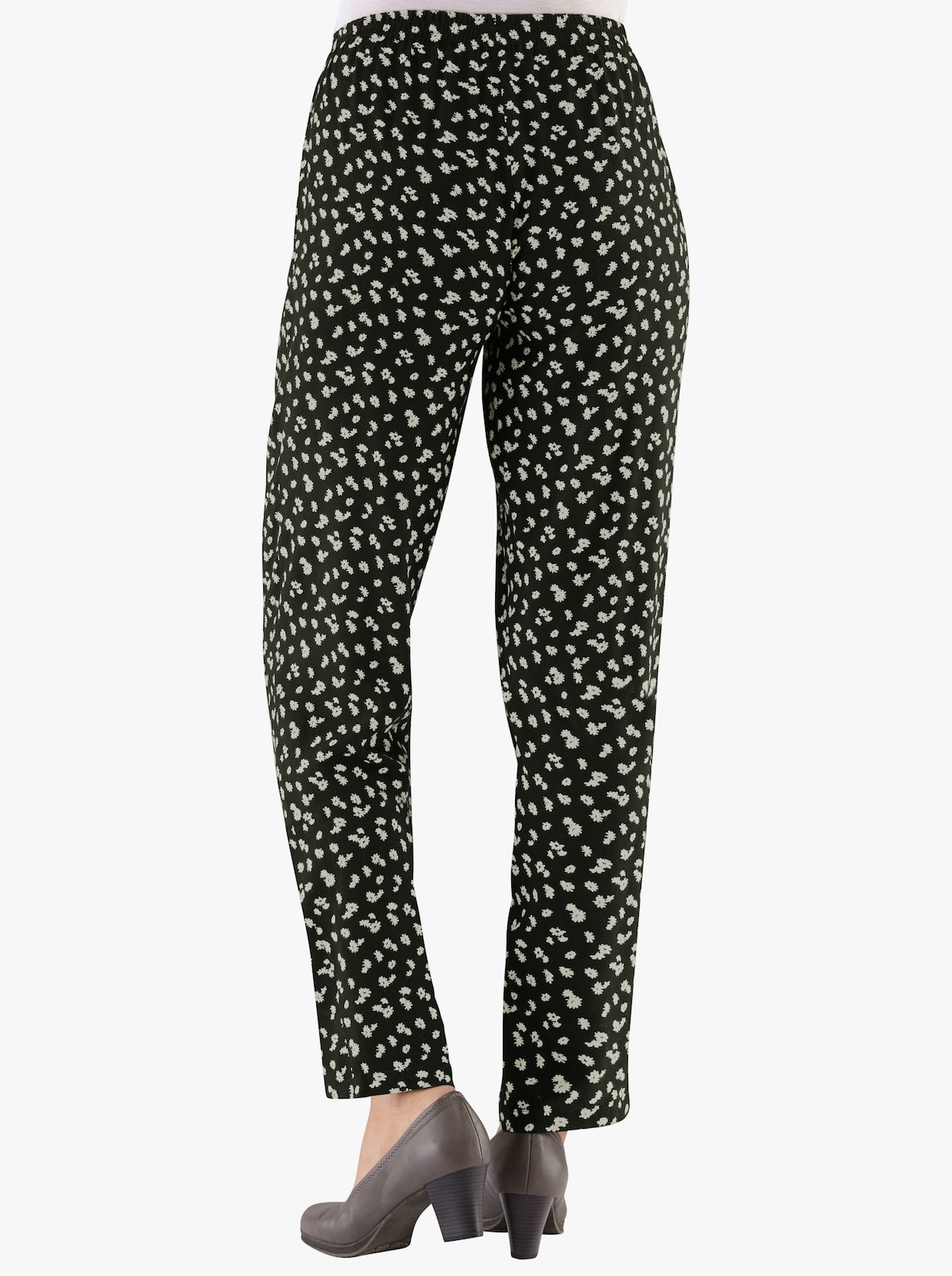 Pohodlné kalhoty - černá-květinový vzor