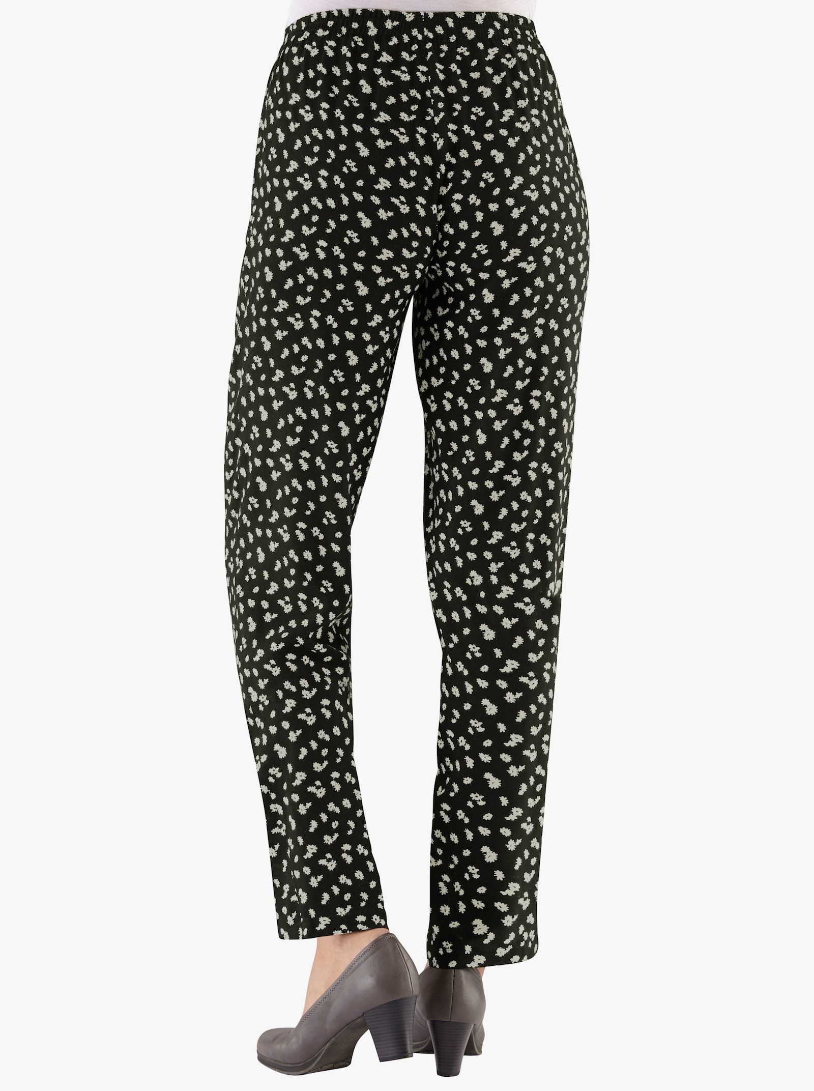 Comfortbroek met viscose - zwart gebloemd