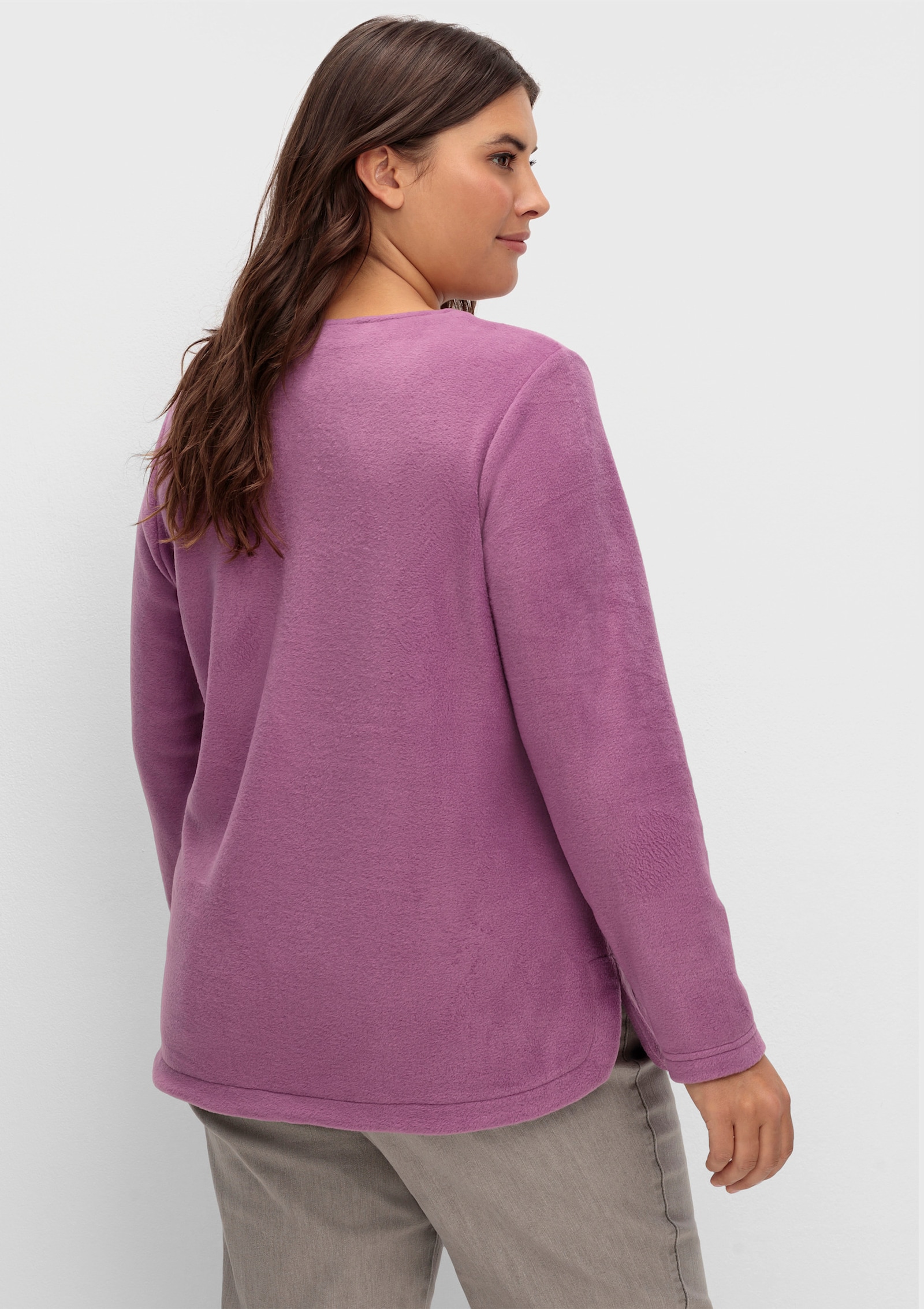 Fleeceshirt mit abgerundetem Saum - violett
