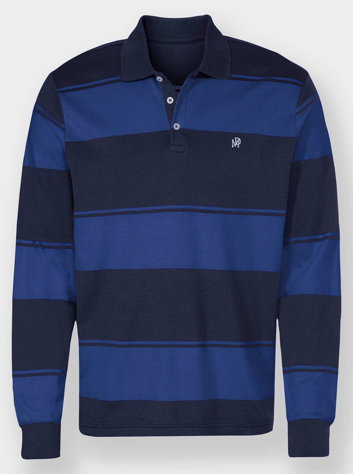 Marco Donati Poloshirt met lange mouwen - marine/koningsblauw gestreept