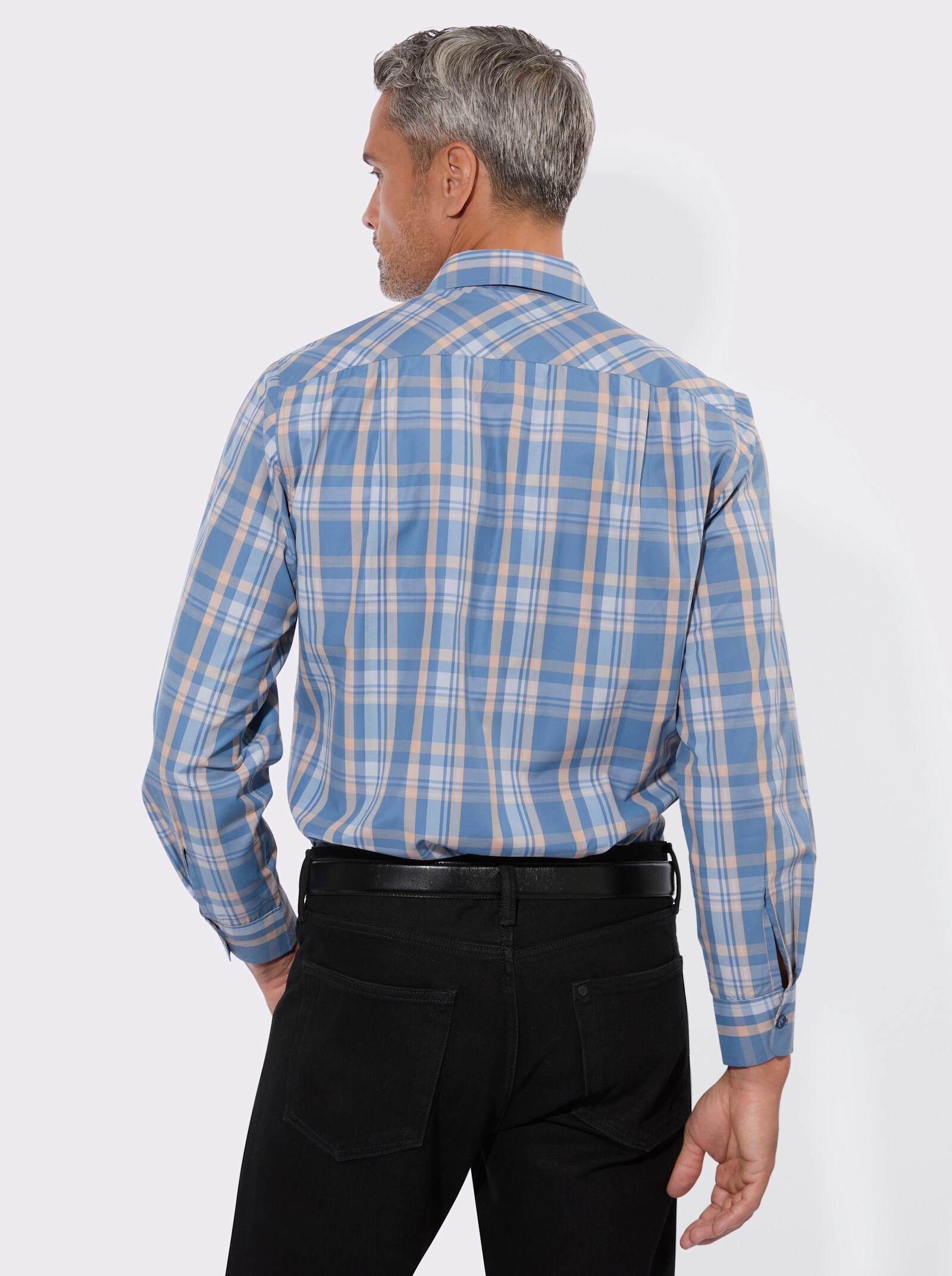 Karohemd in Popeline-Qualität - mittelblau-beige-kariert