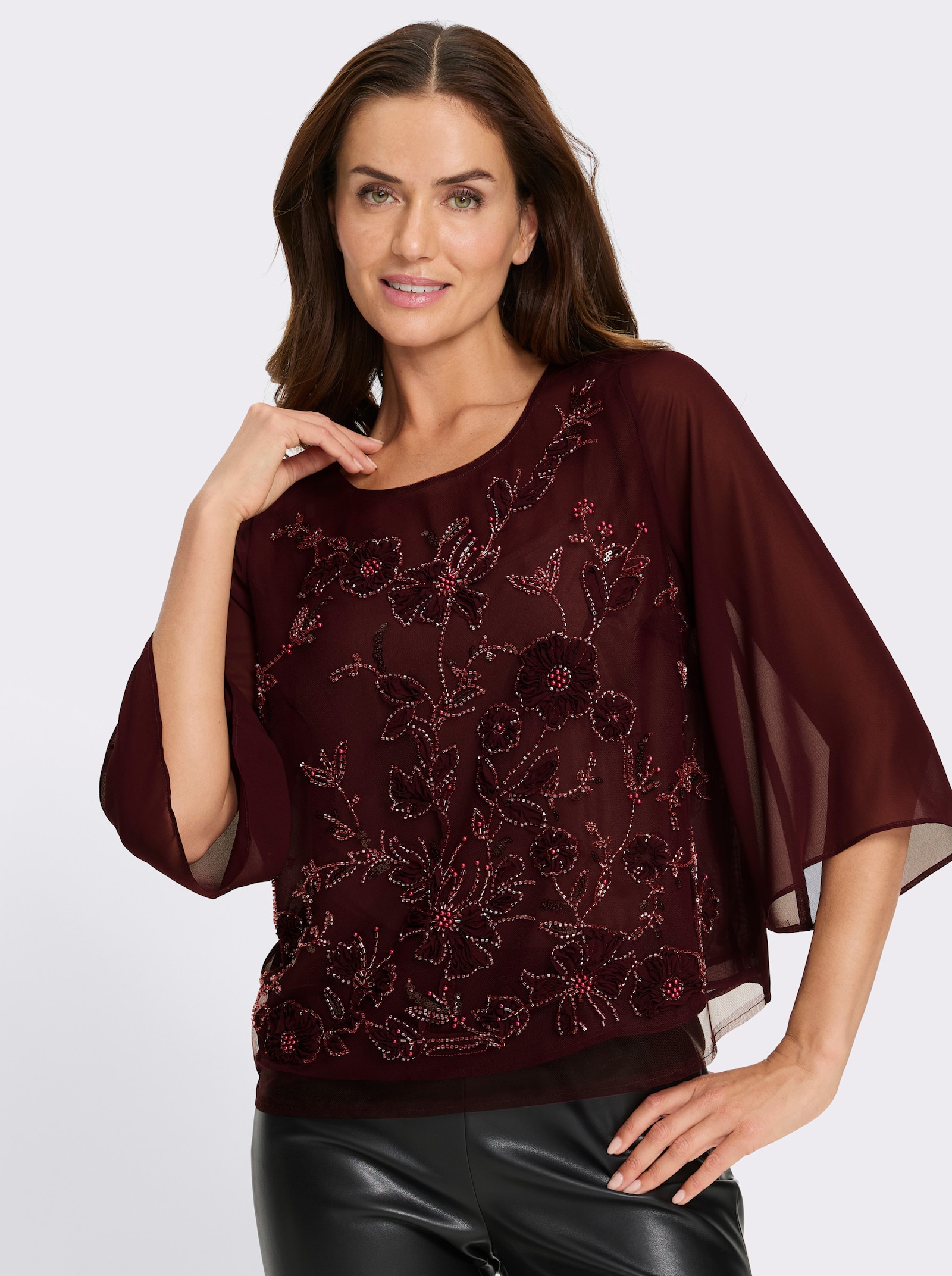 heine Georgettebluse mit Trompetenärmeln - burgund-gemustert