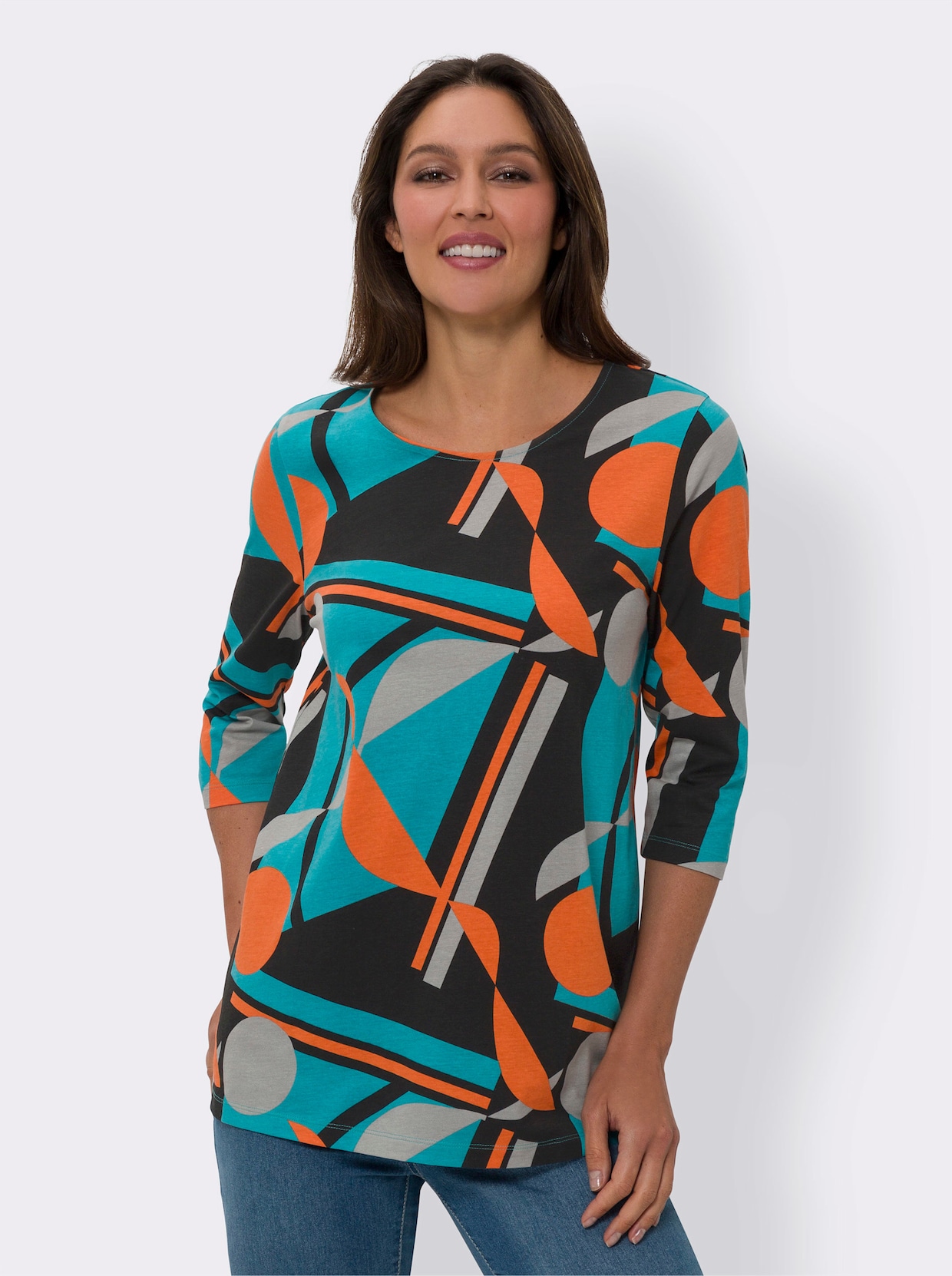 Lang shirt - zwart/turquoise geprint