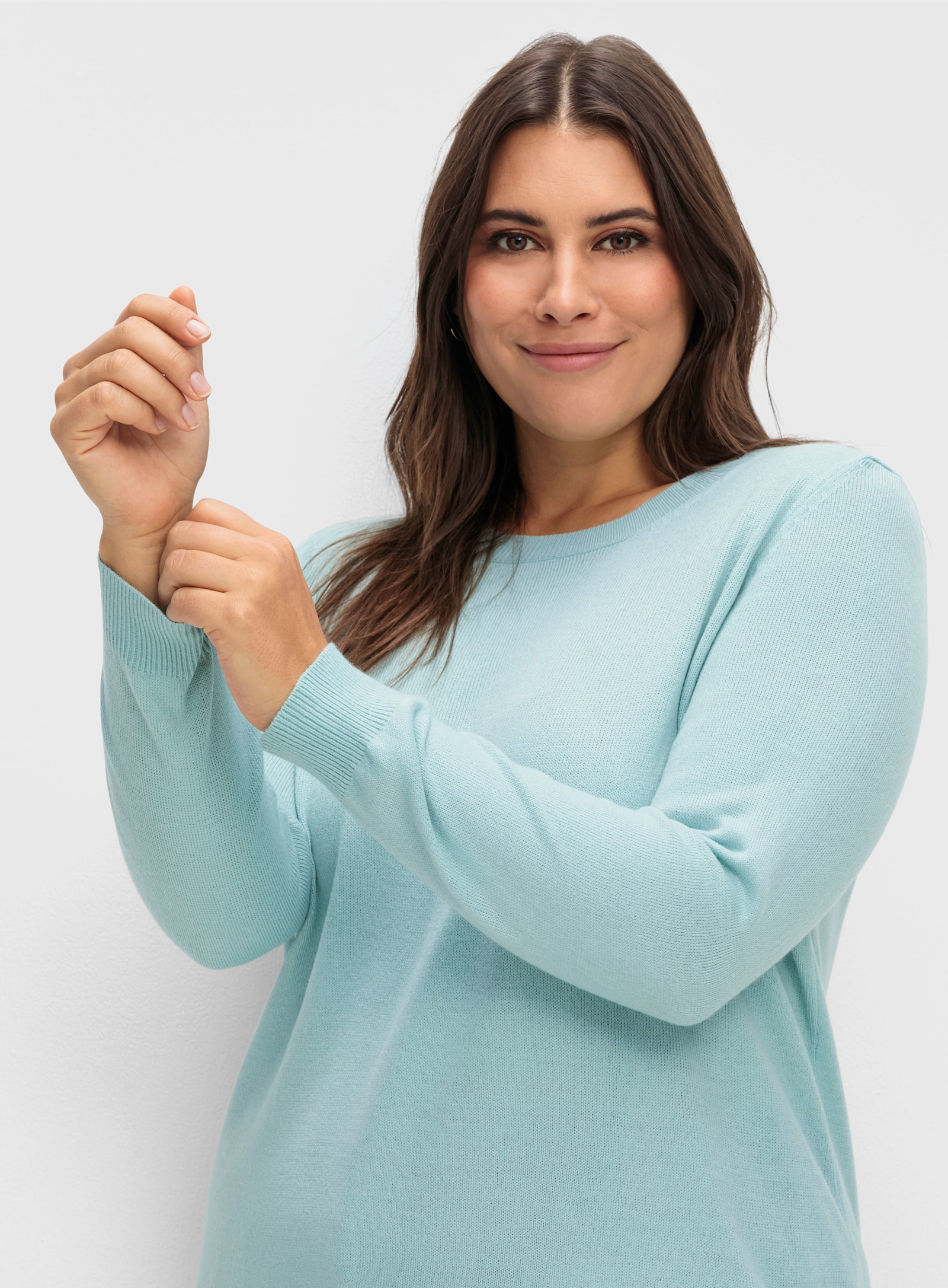 Rundhalspullover in Form gestrickt, wärmend - aqua