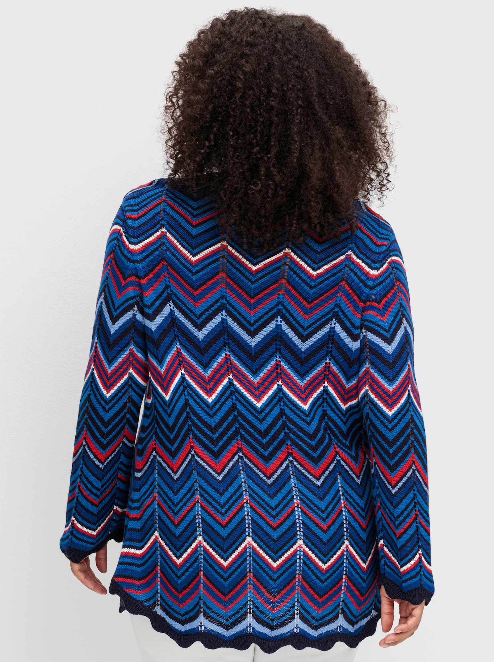 sheego Ajourstrickjacke im Zickzack-Muster - marine-gemustert