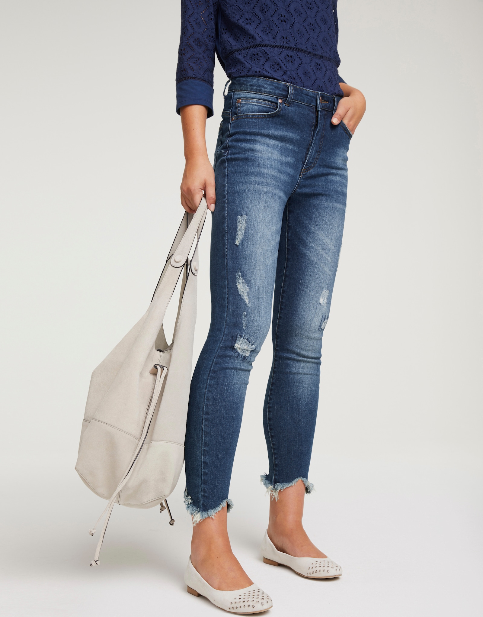 heine Skinny jeans met destroyed effect - blue denim