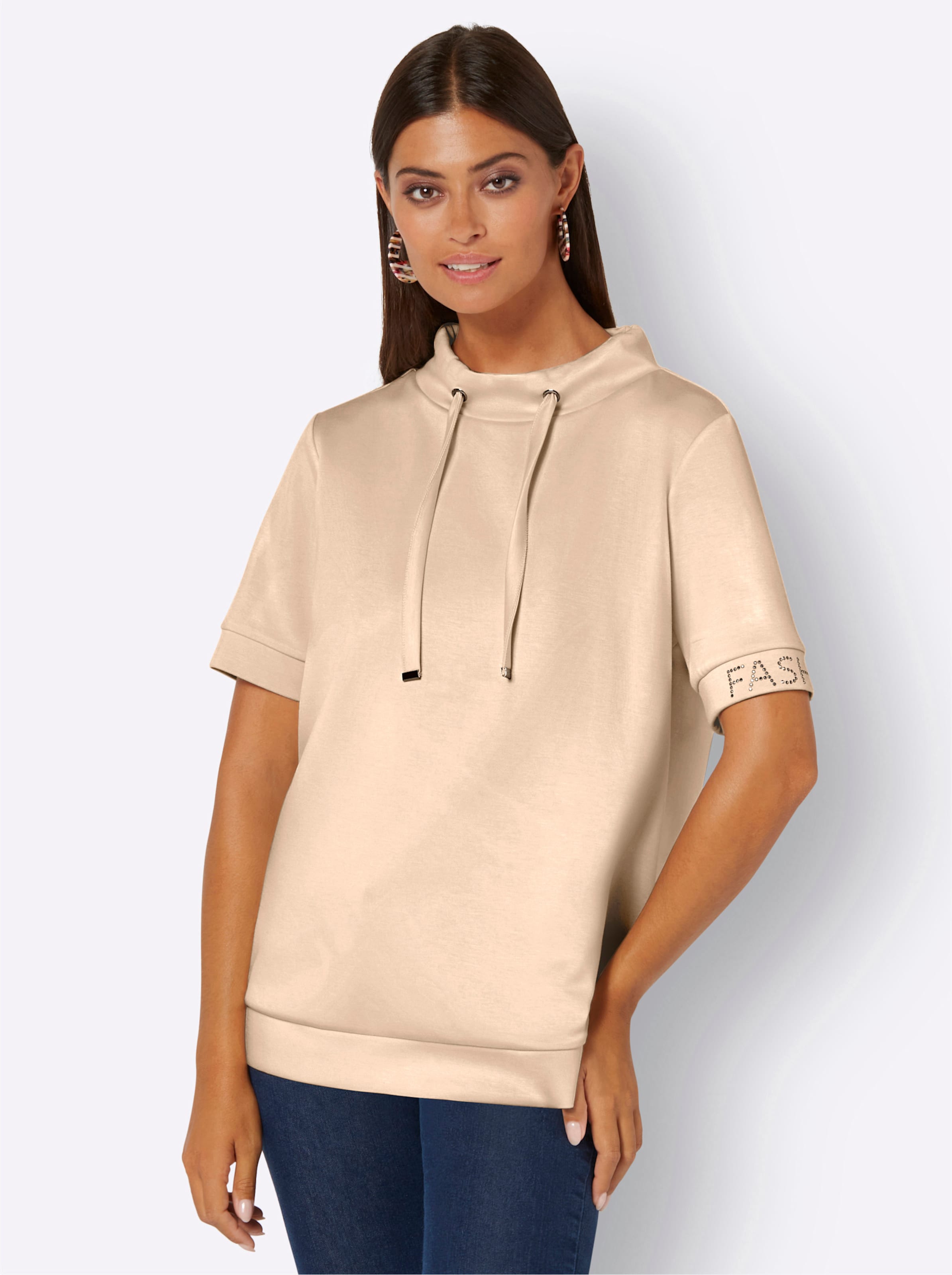 Sheego Damen Elfenbein Stehkragenshirt - Bild 3